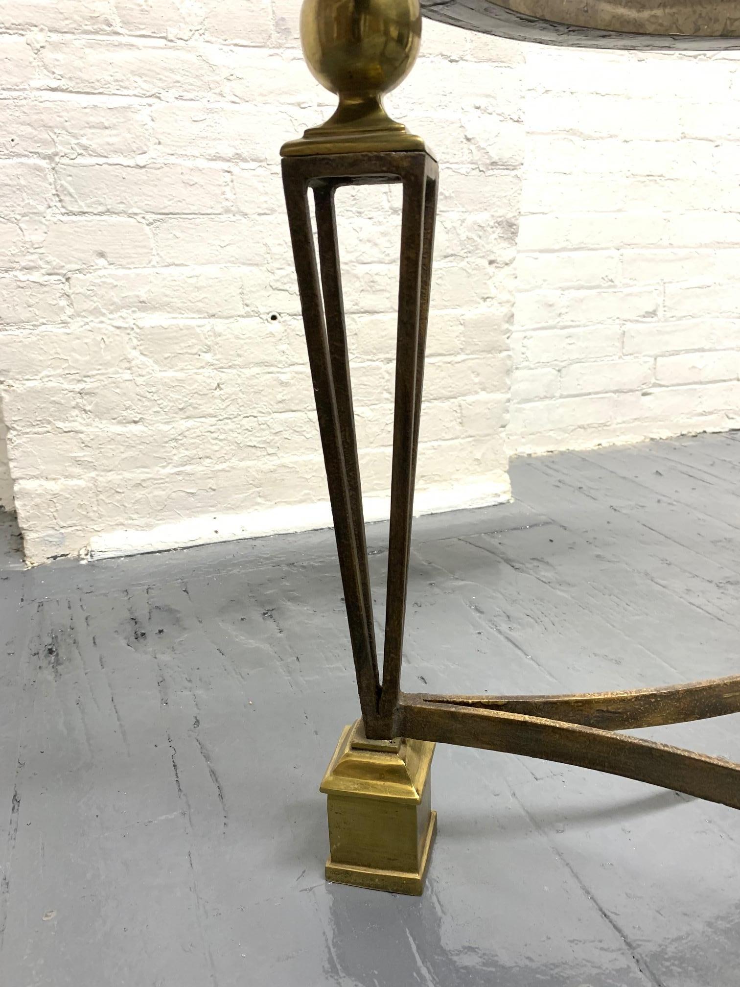 Mid-20th Century Brass and Tessellated Stone Side Table in the Manner of Gilbert Poillerat For Sale
