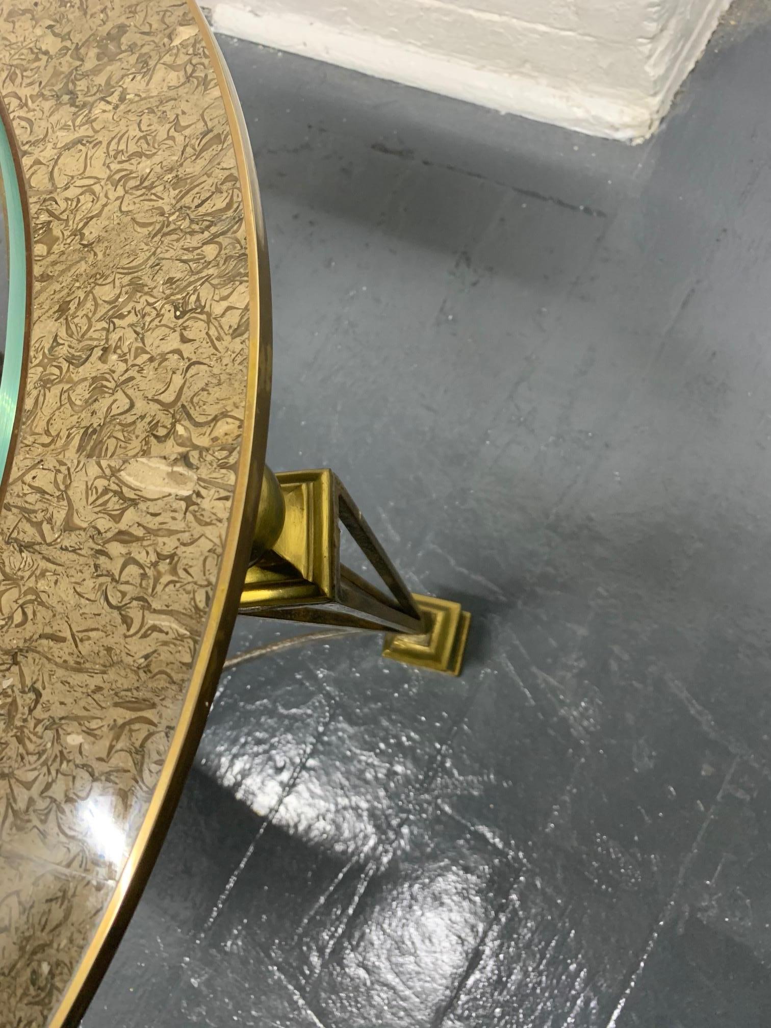 Brass and Tessellated Stone Side Table in the Manner of Gilbert Poillerat For Sale 2