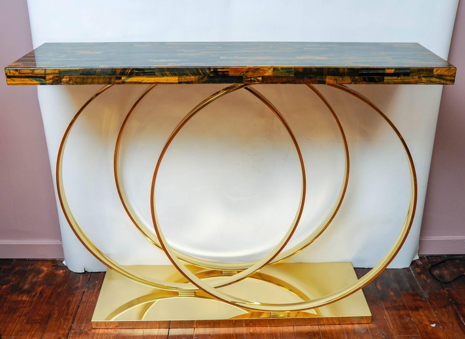 Brass and Tiger Eye Console At Cost Price In Good Condition For Sale In Saint-Ouen (PARIS), FR