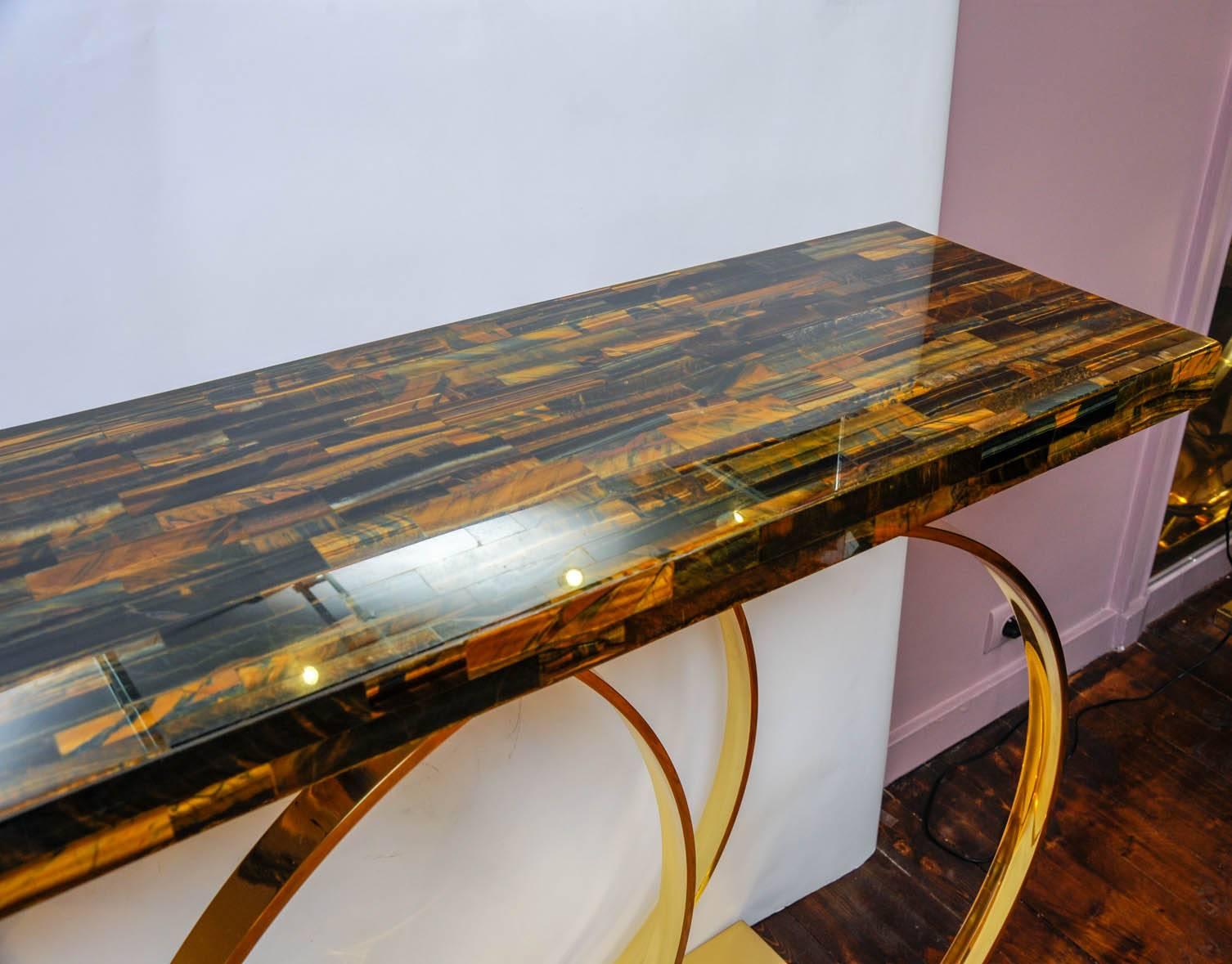 Contemporary Brass and Tiger Eye Console At Cost Price For Sale