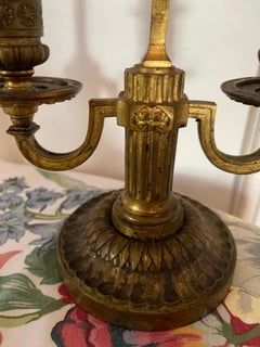 Brass and Tole Electrified Bouillotte Lamp with a Red Shade, 19th Century