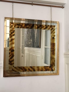 Brass and Tortoiseshell Lucite Mirror in the Style of Gabriella Crespi