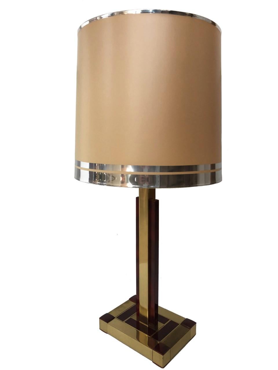 Brass and Tortoiseshell Table Lamp by Willy Rizzo for Lumica, 1970s For Sale 1