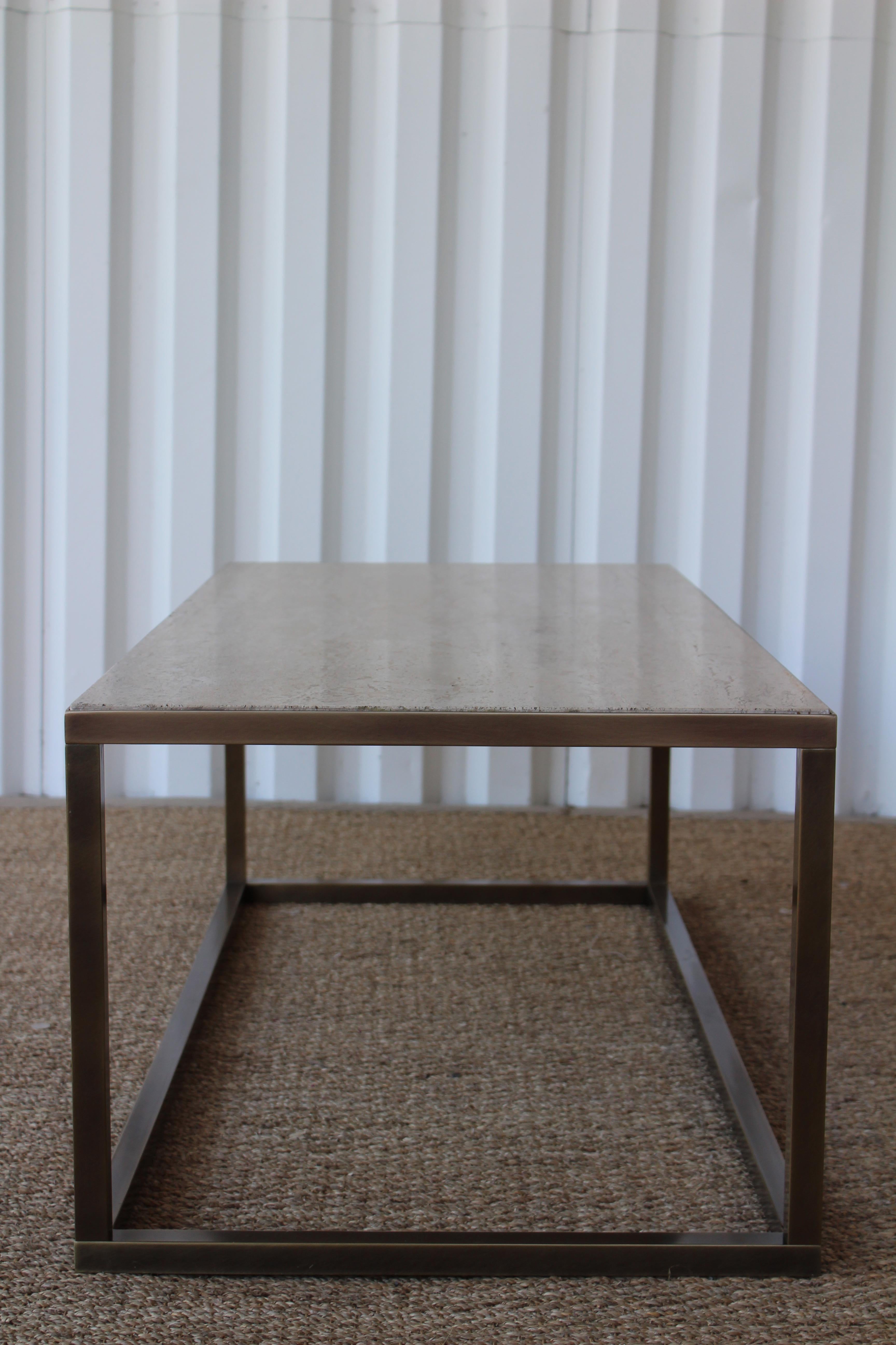 Mid-Century Modern Brass and Travertine Cocktail Table, USA, 1950s