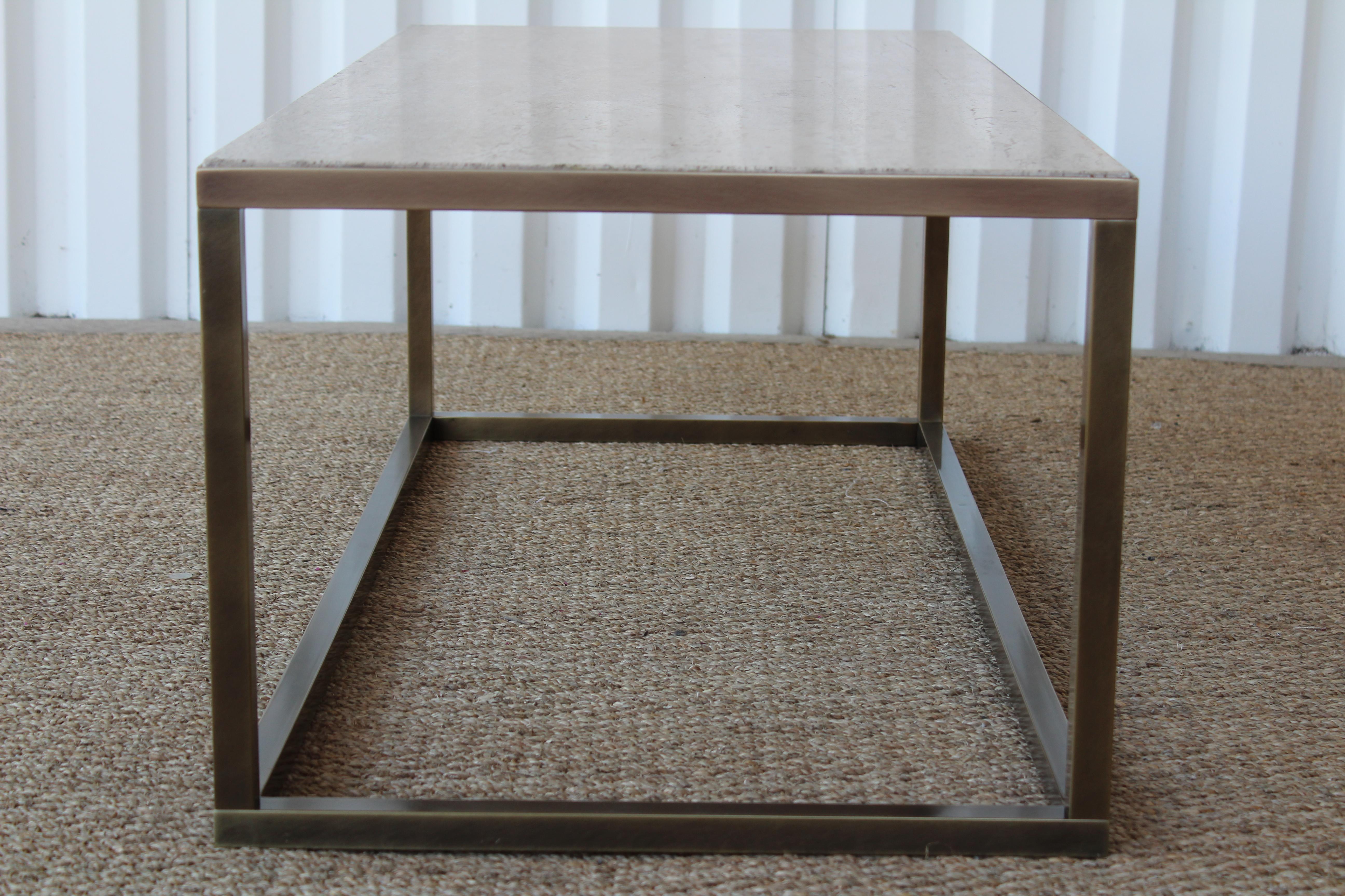 American Brass and Travertine Cocktail Table, USA, 1950s