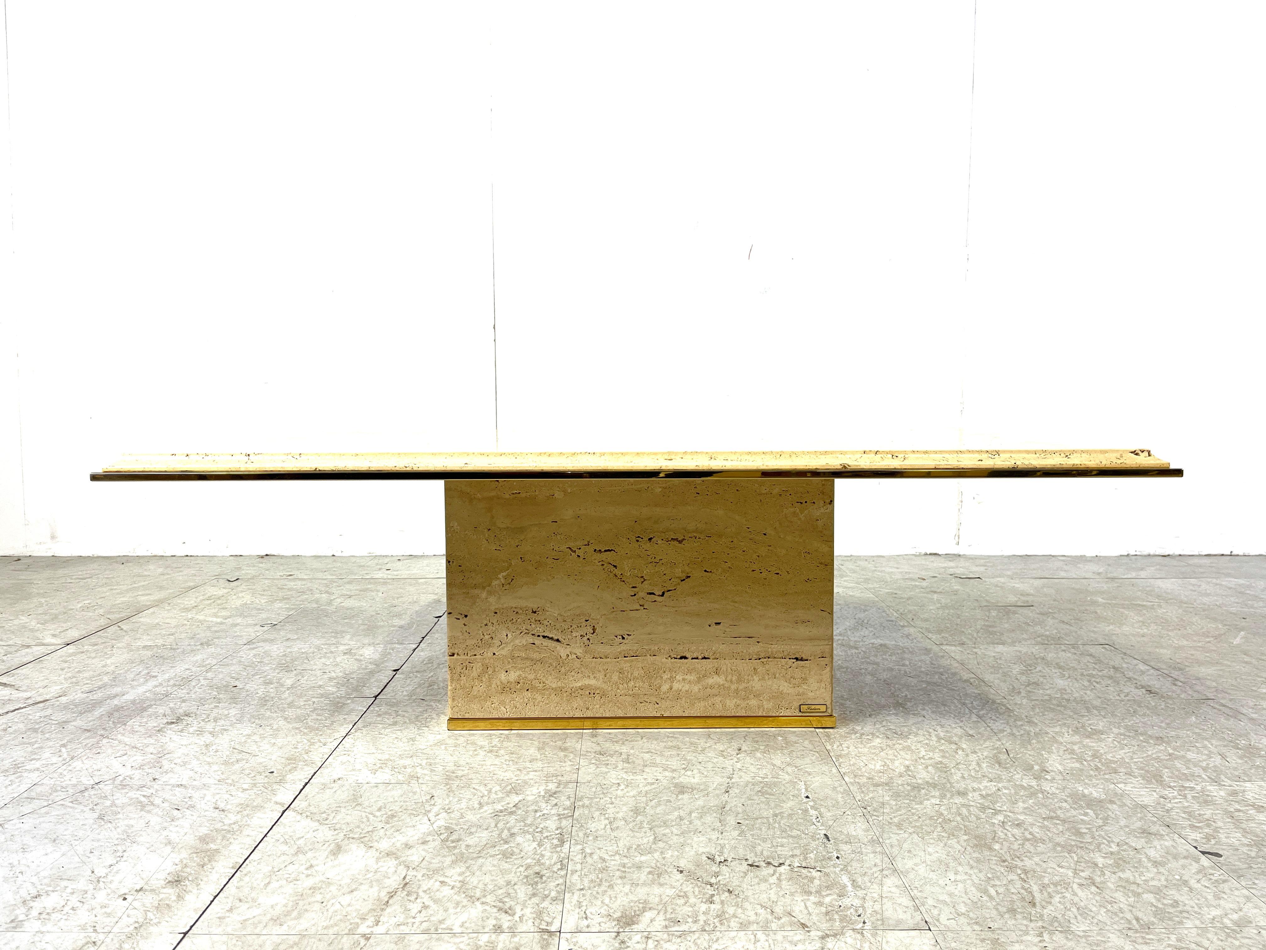 Belgian Brass and travertine coffee table by Fedam, 1970s For Sale