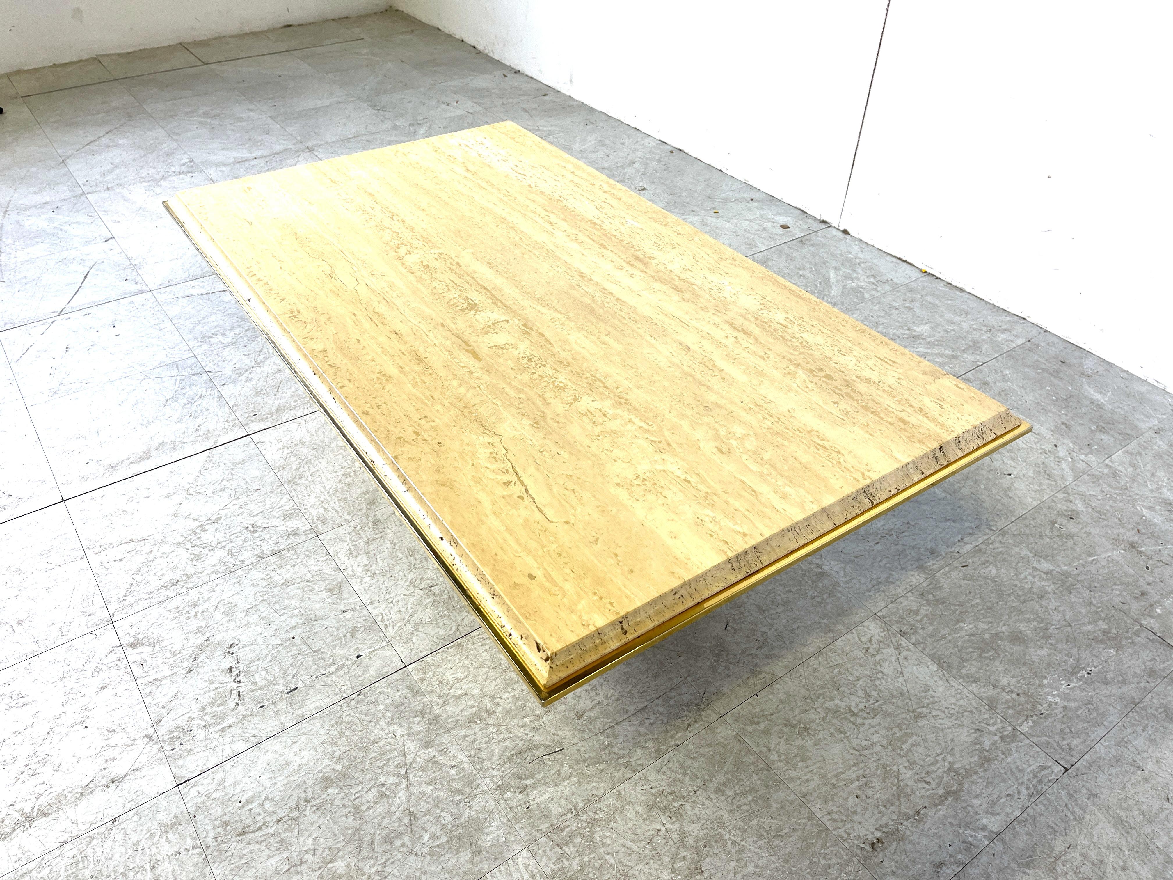 Late 20th Century Brass and travertine coffee table by Fedam, 1970s For Sale