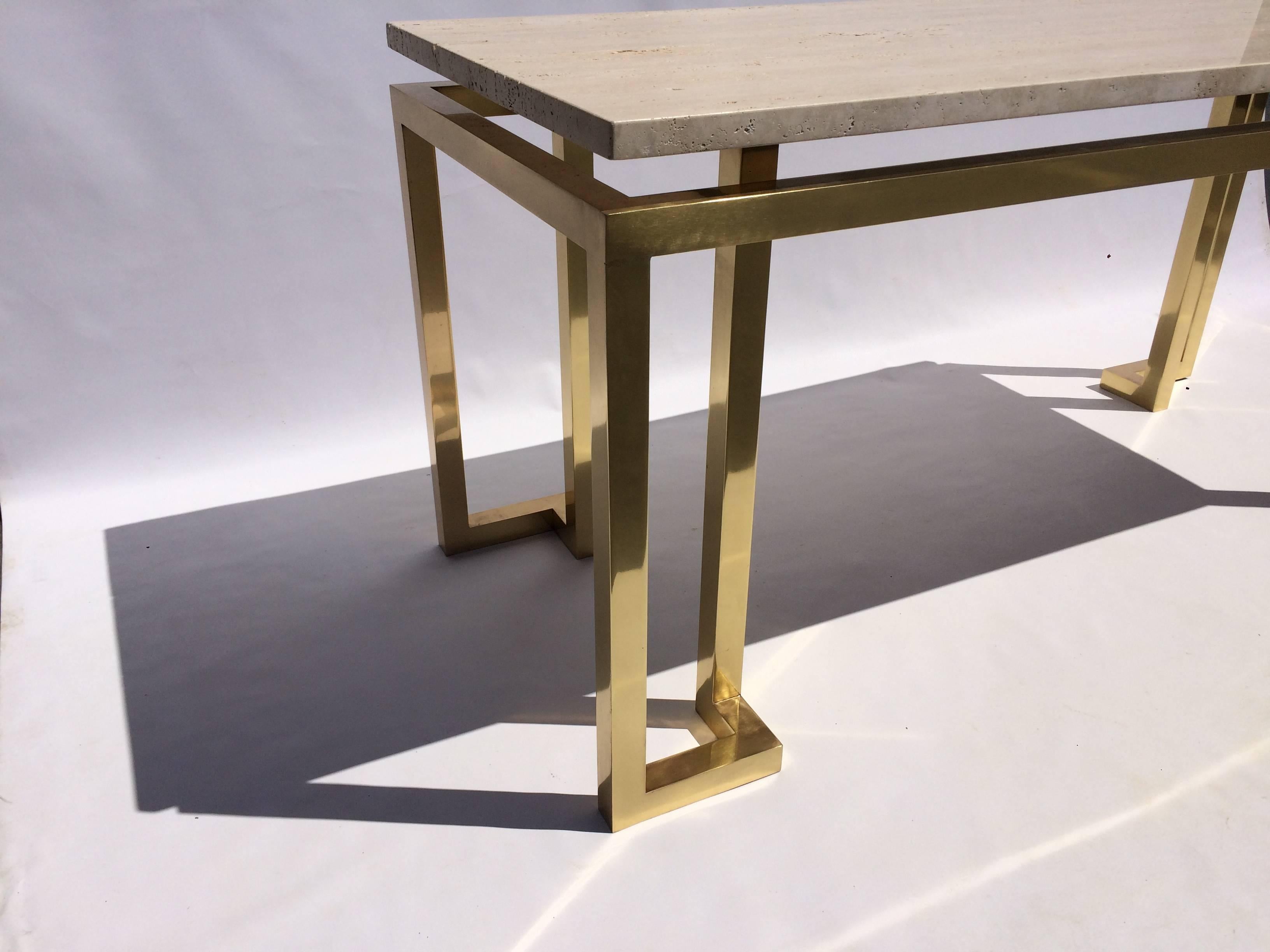 Brass and Travertine Console Table in the Style of Billy Baldwin In Good Condition In Miami, FL