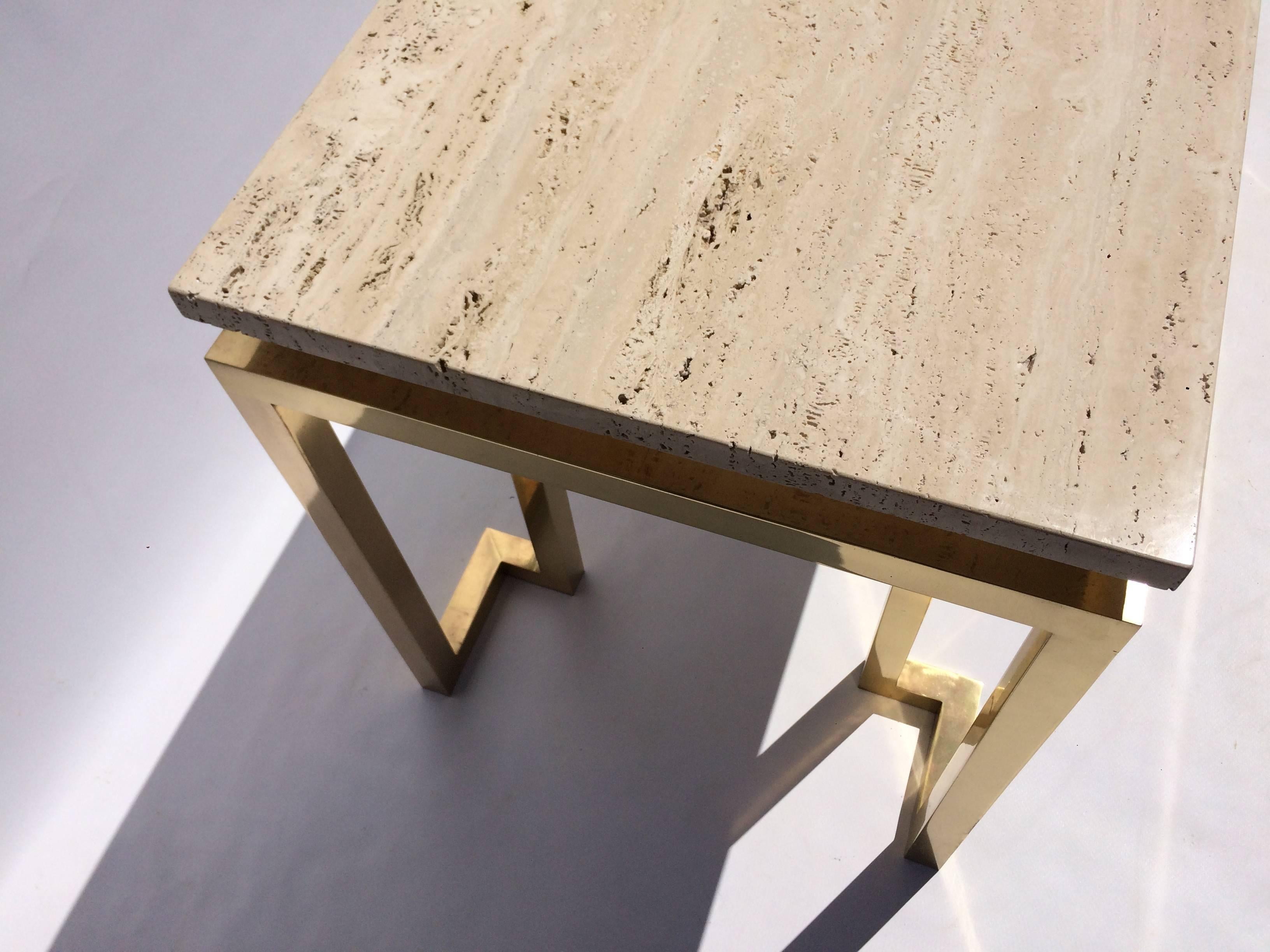 Brass and Travertine Console Table in the Style of Billy Baldwin 3