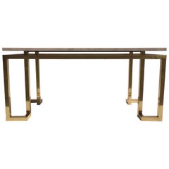 Brass and Travertine Console Table in the Style of Billy Baldwin