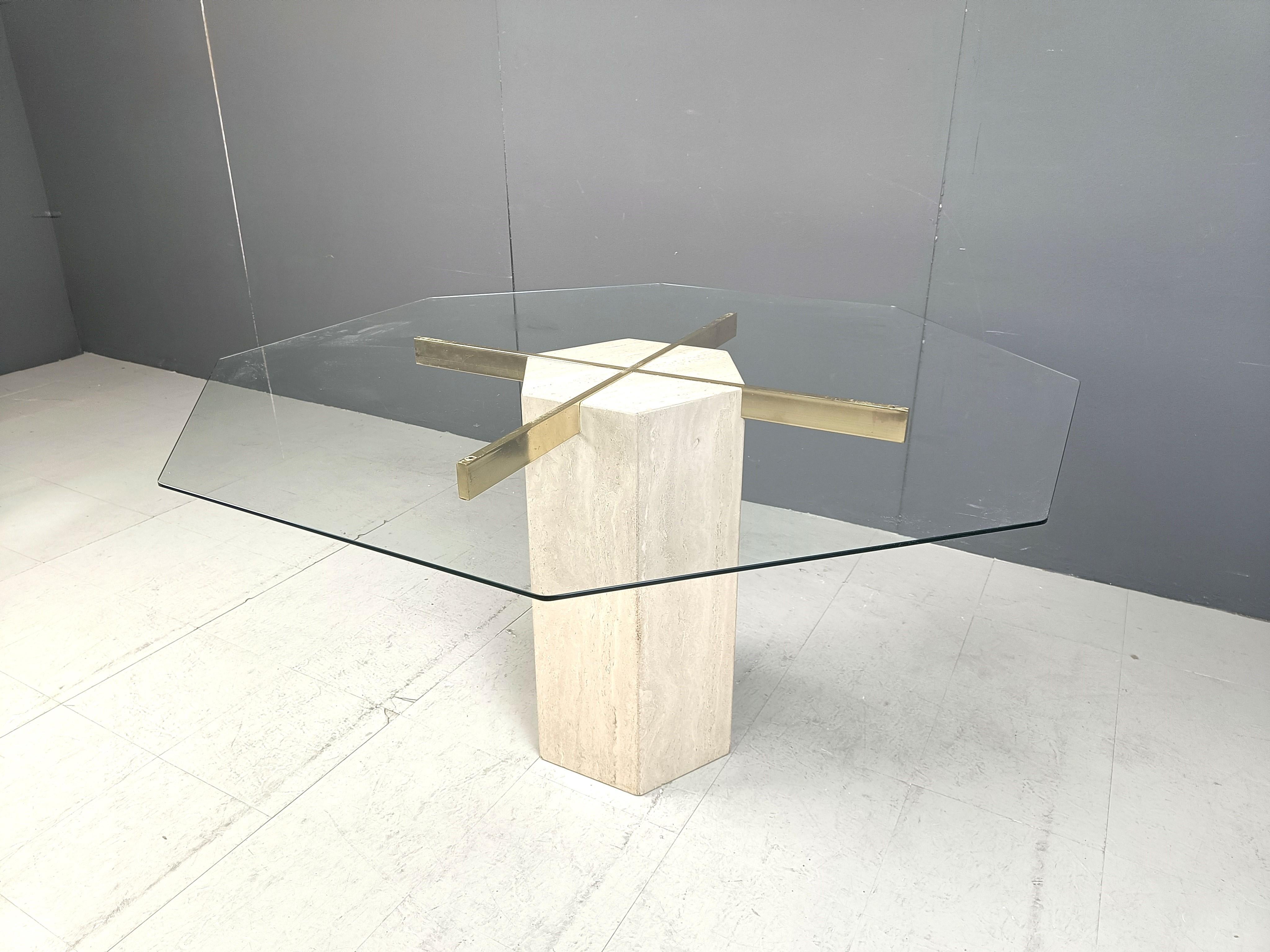 Fin du 20e siècle Table à manger en laiton et travertin par Artedi, 1970 en vente