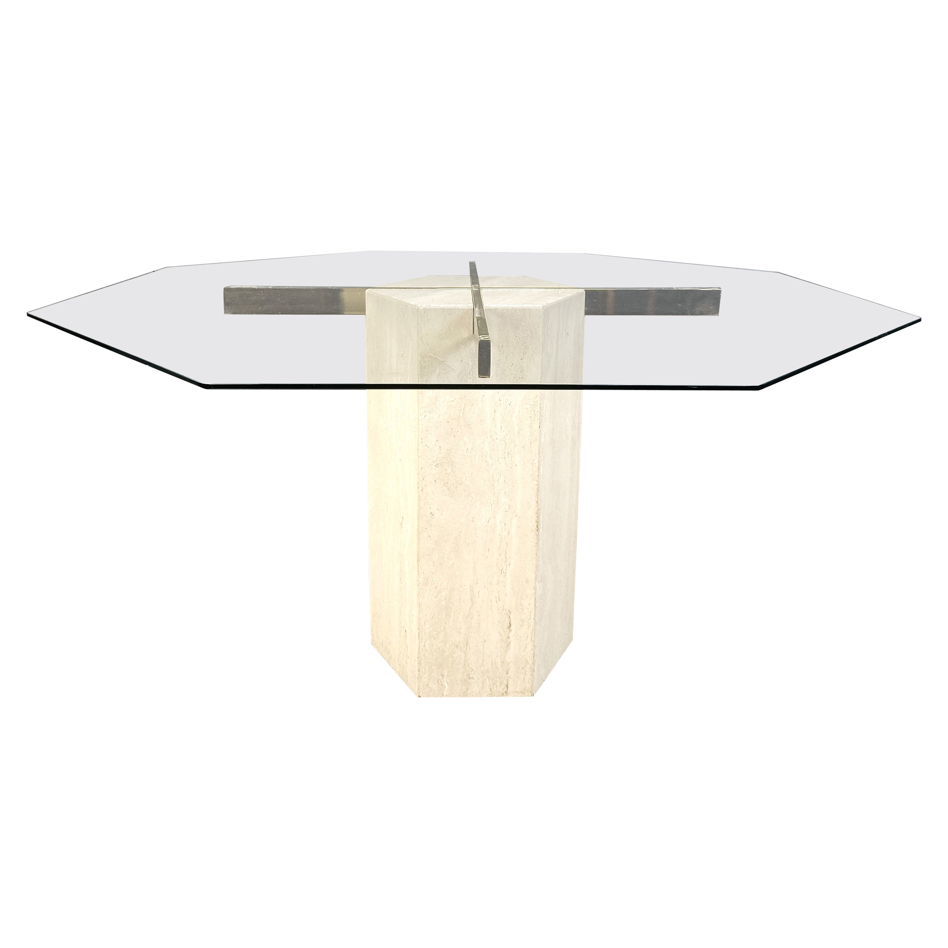 Table à manger en laiton et travertin par Artedi, 1970