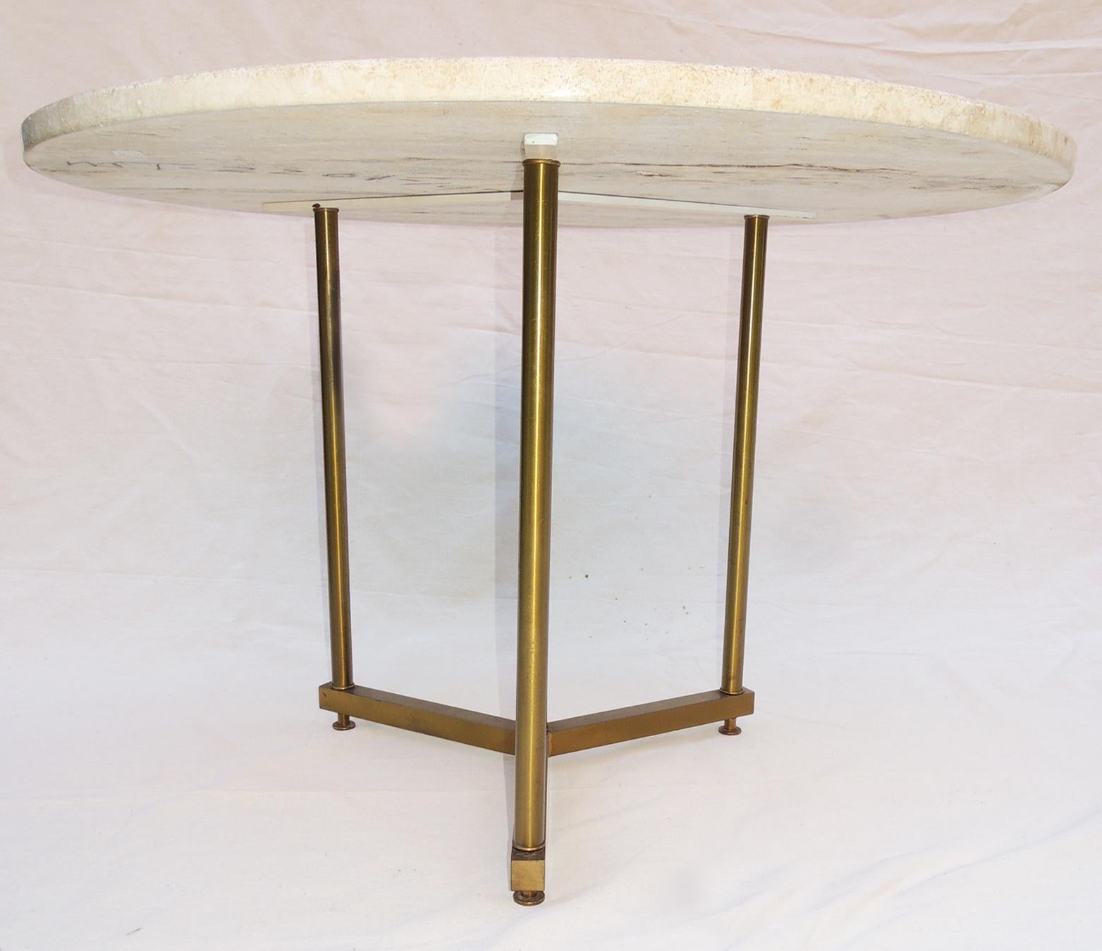 Brass and Travertine Side Table In Excellent Condition In Washington, DC