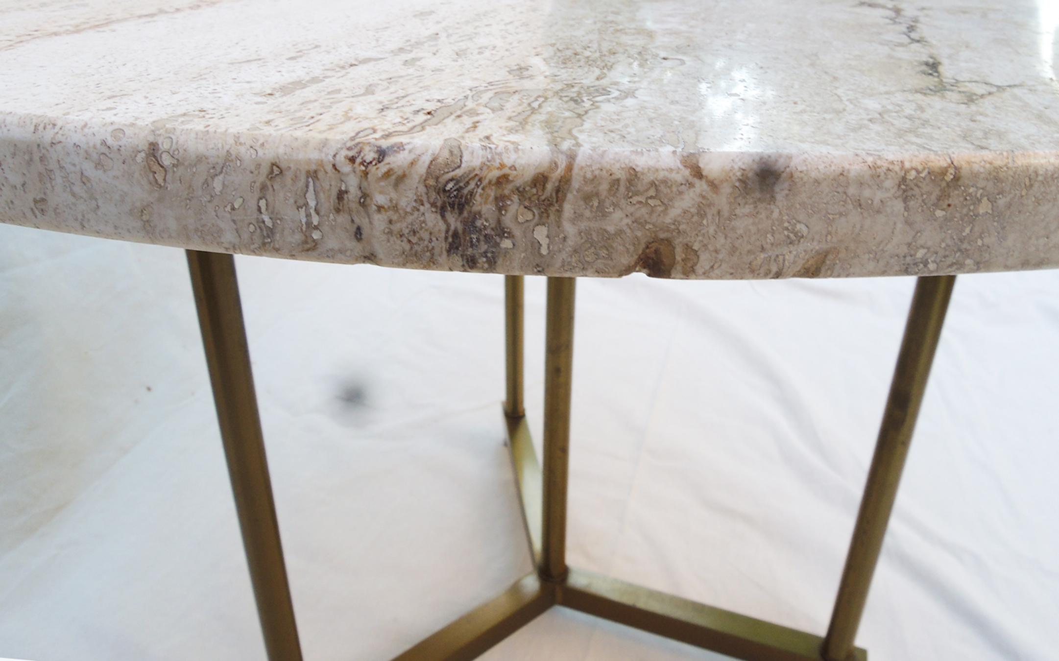 Late 20th Century Brass and Travertine Side Table