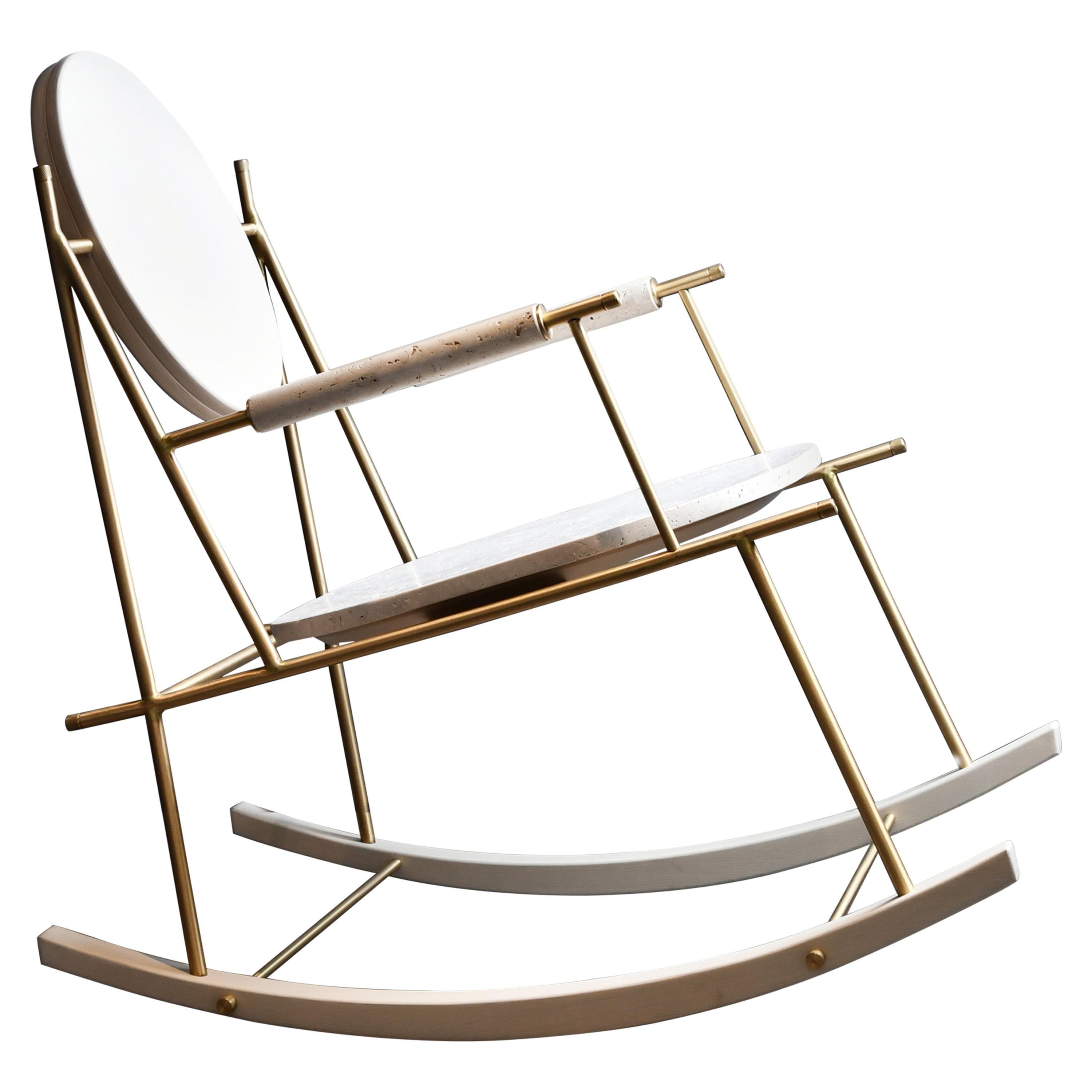 Brass and Travertino Nostalgia Rocking Chair by Saccal Design House
