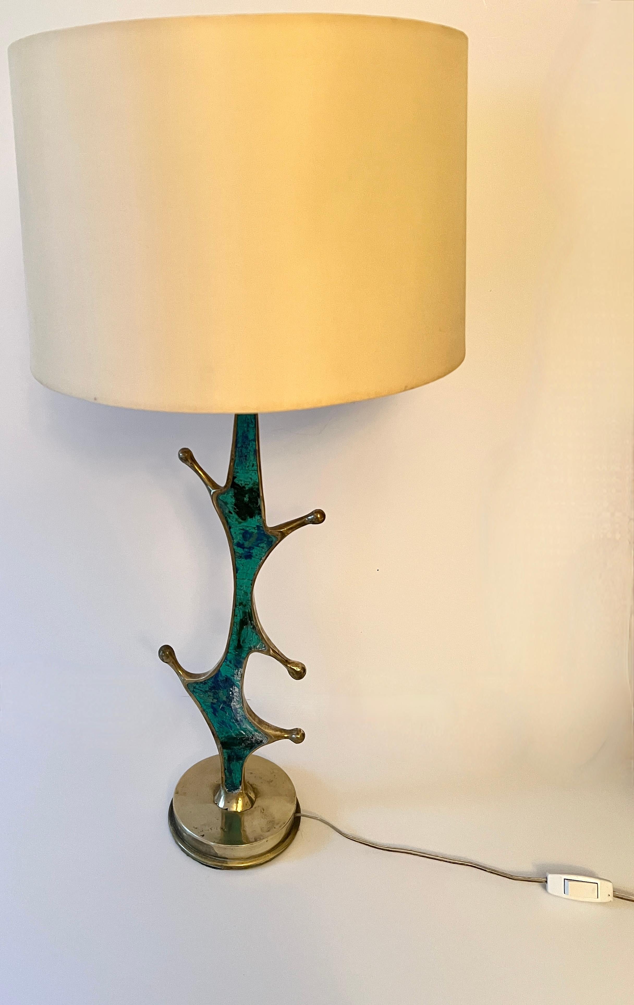 Brass and Turquoise Table Lamp by Mexican Artist, Pepe Mendoza, ca 1950 For Sale 4
