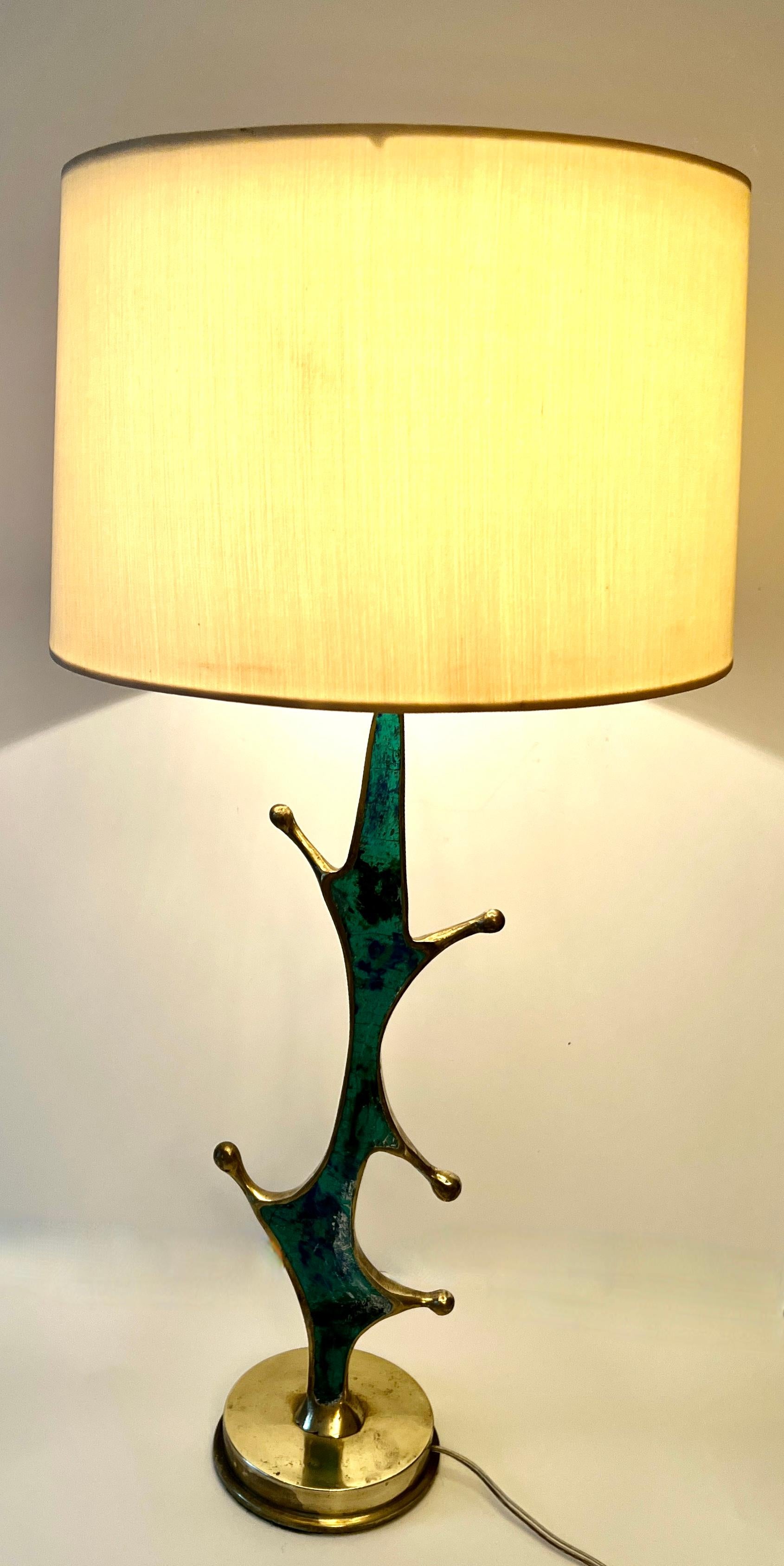 Brass and Turquoise Table Lamp by Mexican Artist, Pepe Mendoza, ca 1950 For Sale 5
