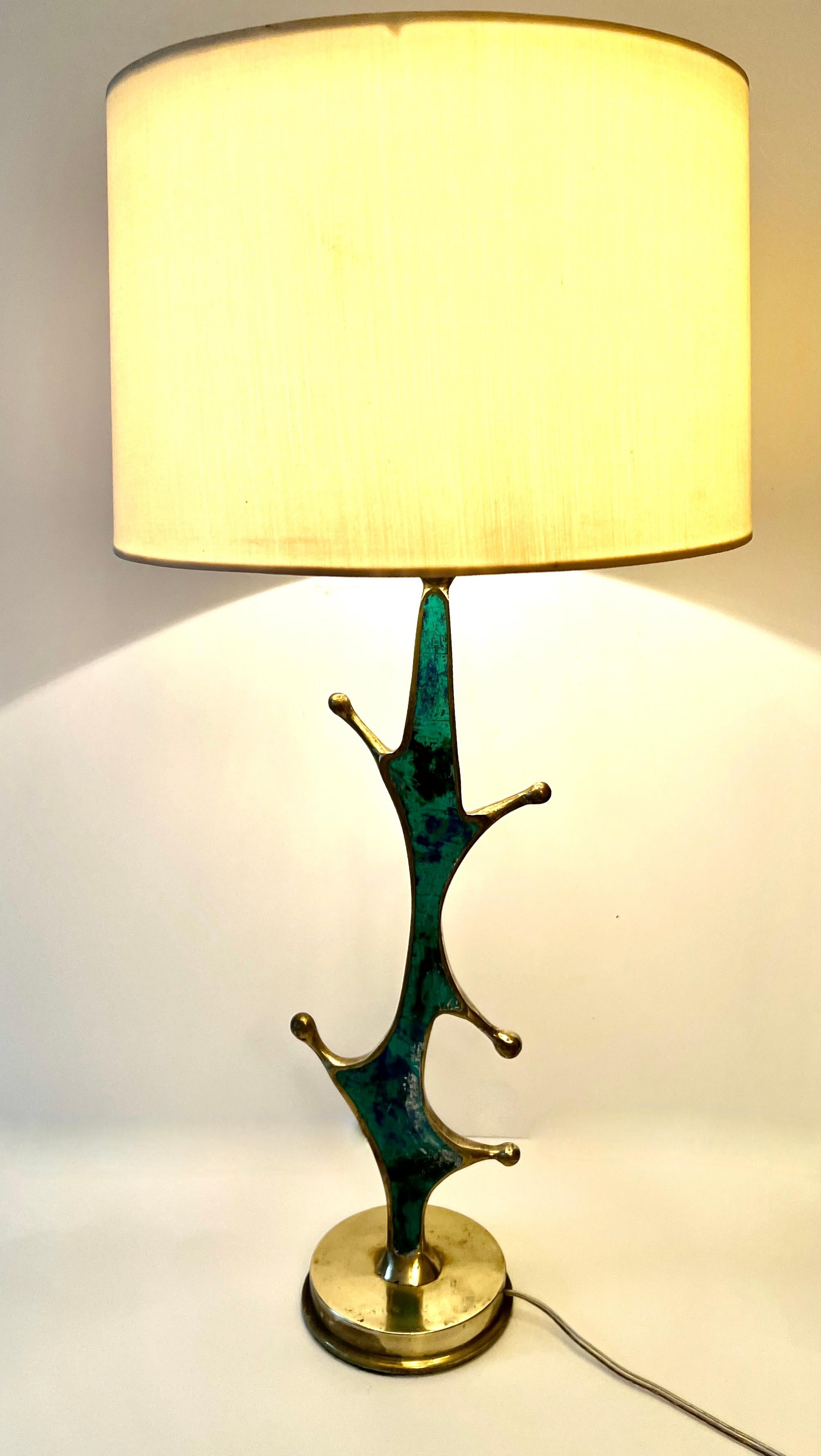 Brass and Turquoise Table Lamp by Mexican Artist, Pepe Mendoza, ca 1950 For Sale 6