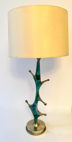 Brass and Turquoise Table Lamp by Mexican Artist, Pepe Mendoza, ca 1950