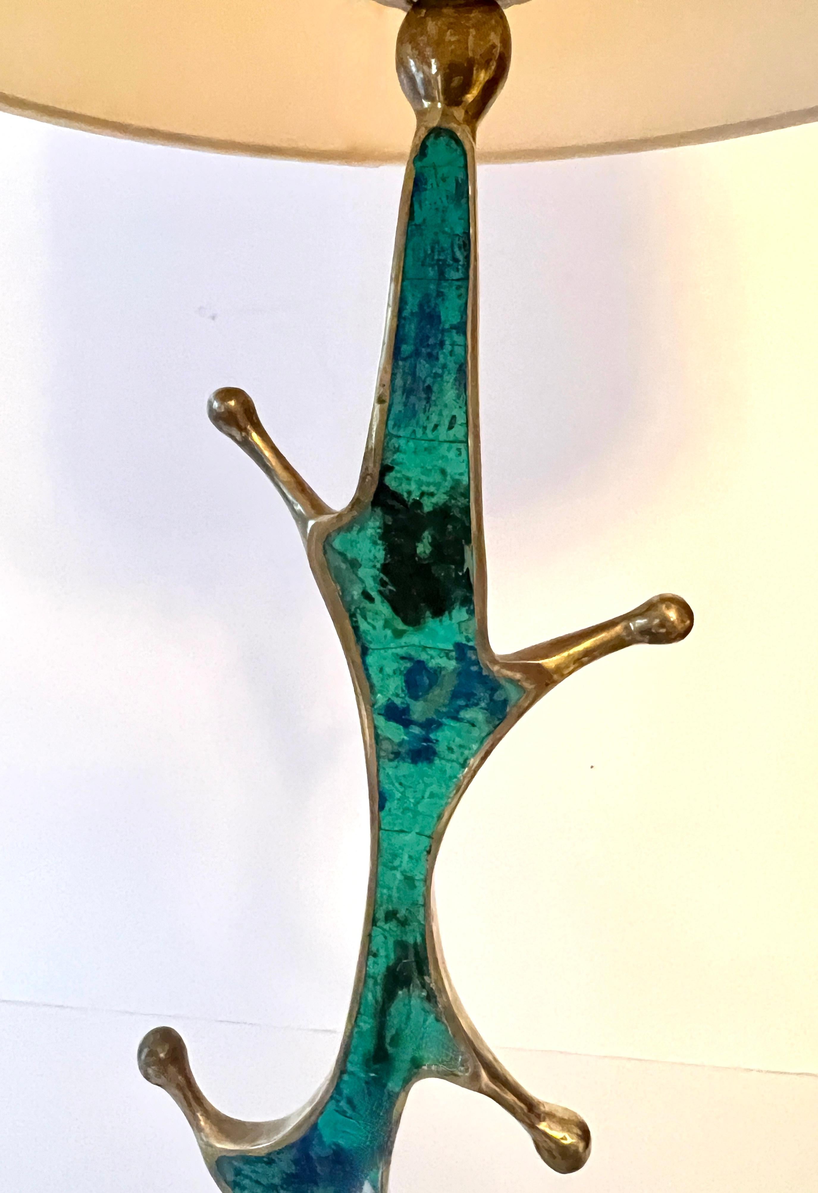 Brass and Turquoise Table Lamp by Mexican Artist, Pepe Mendoza, ca 1950 For Sale 1