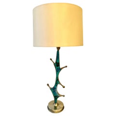 Brass and Turquoise Table Lamp by Mexican Artist, Pepe Mendoza, ca 1950