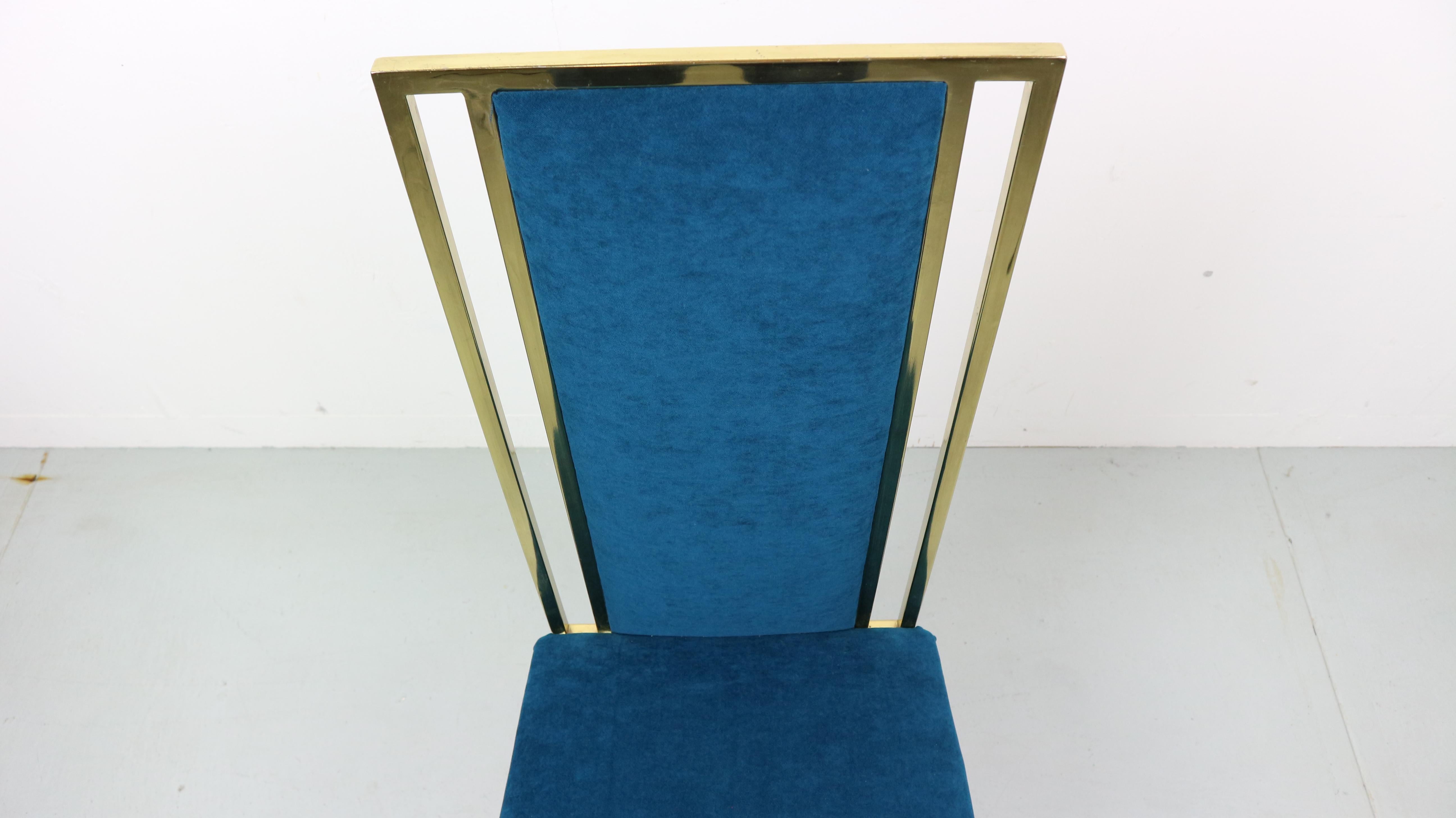Brass and Velvet Dinning Chairs, Italy, 1970s 8