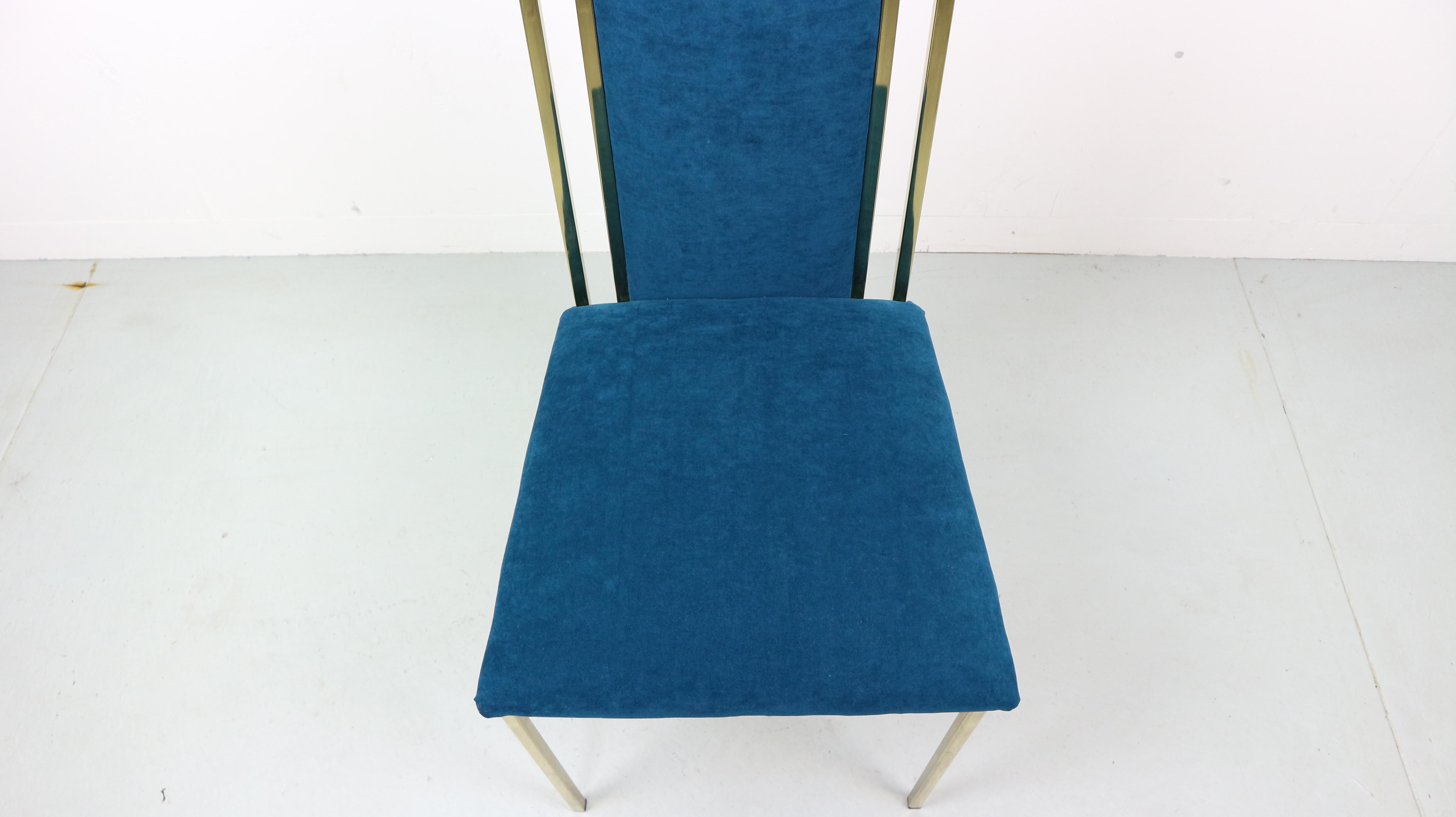 Brass and Velvet Dinning Chairs, Italy, 1970s 9