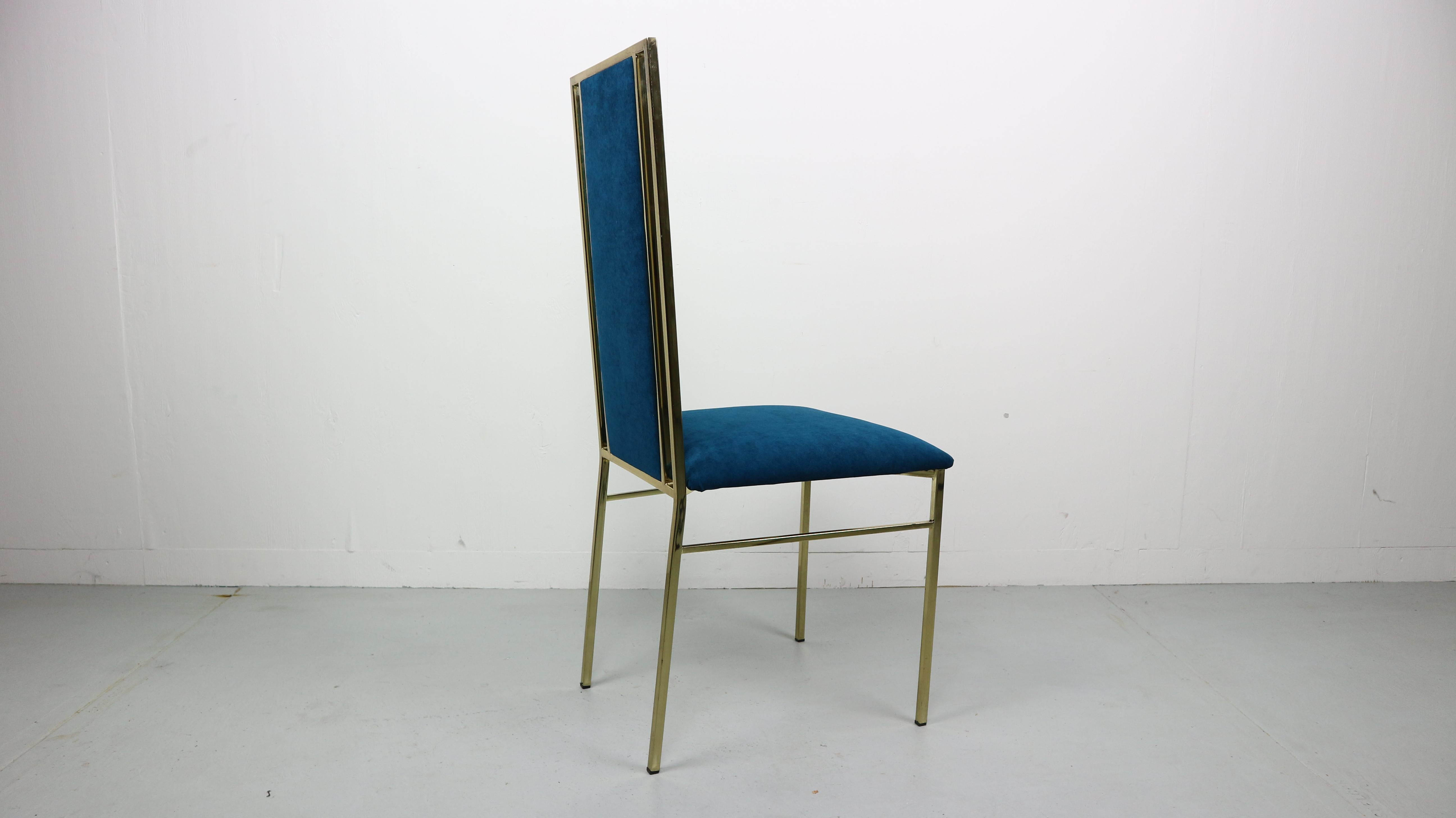 Brass and Velvet Dinning Chairs, Italy, 1970s In Good Condition In The Hague, NL