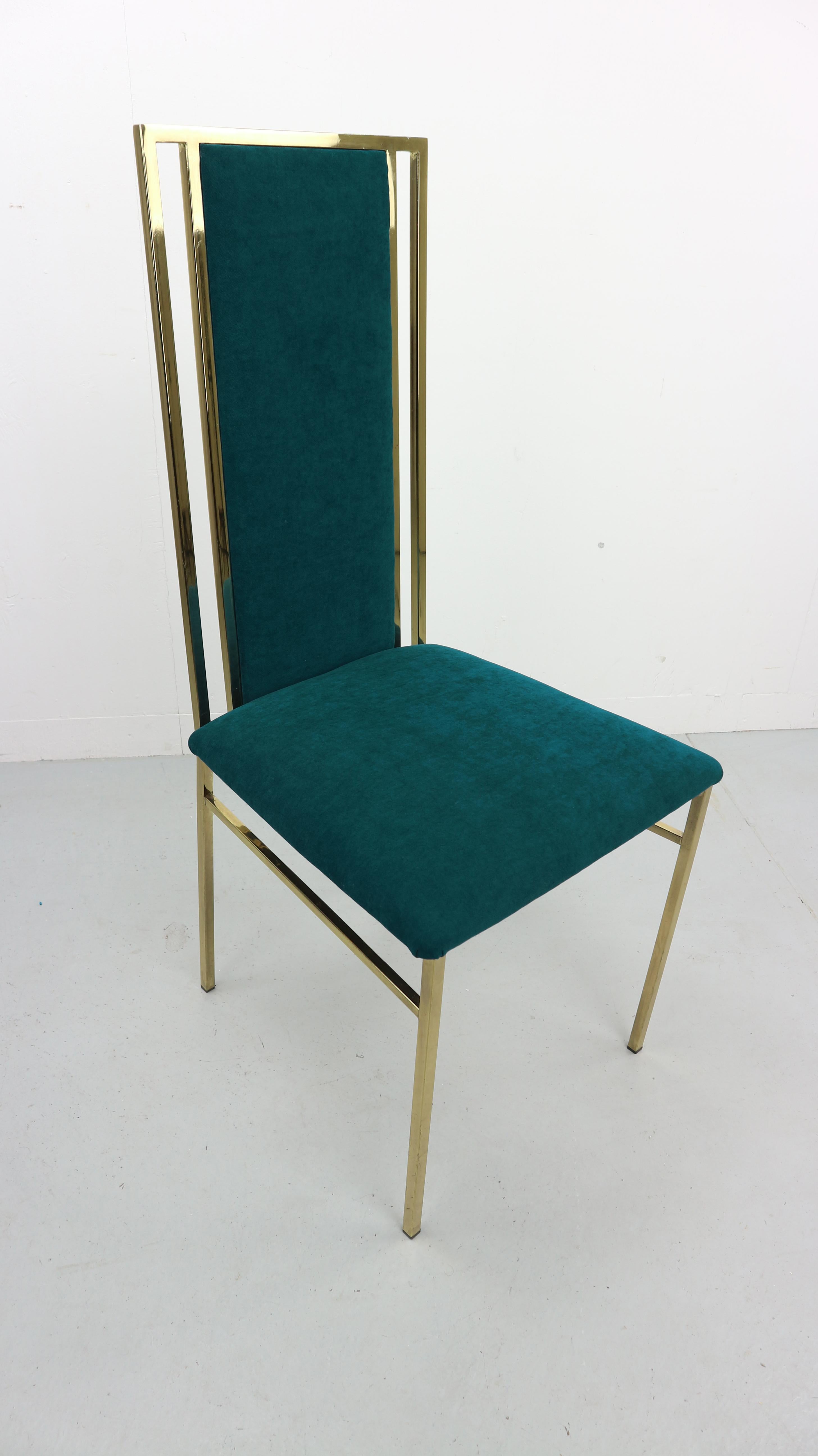 Brass and Velvet Dinning Chairs, Italy, 1970s In Good Condition In The Hague, NL