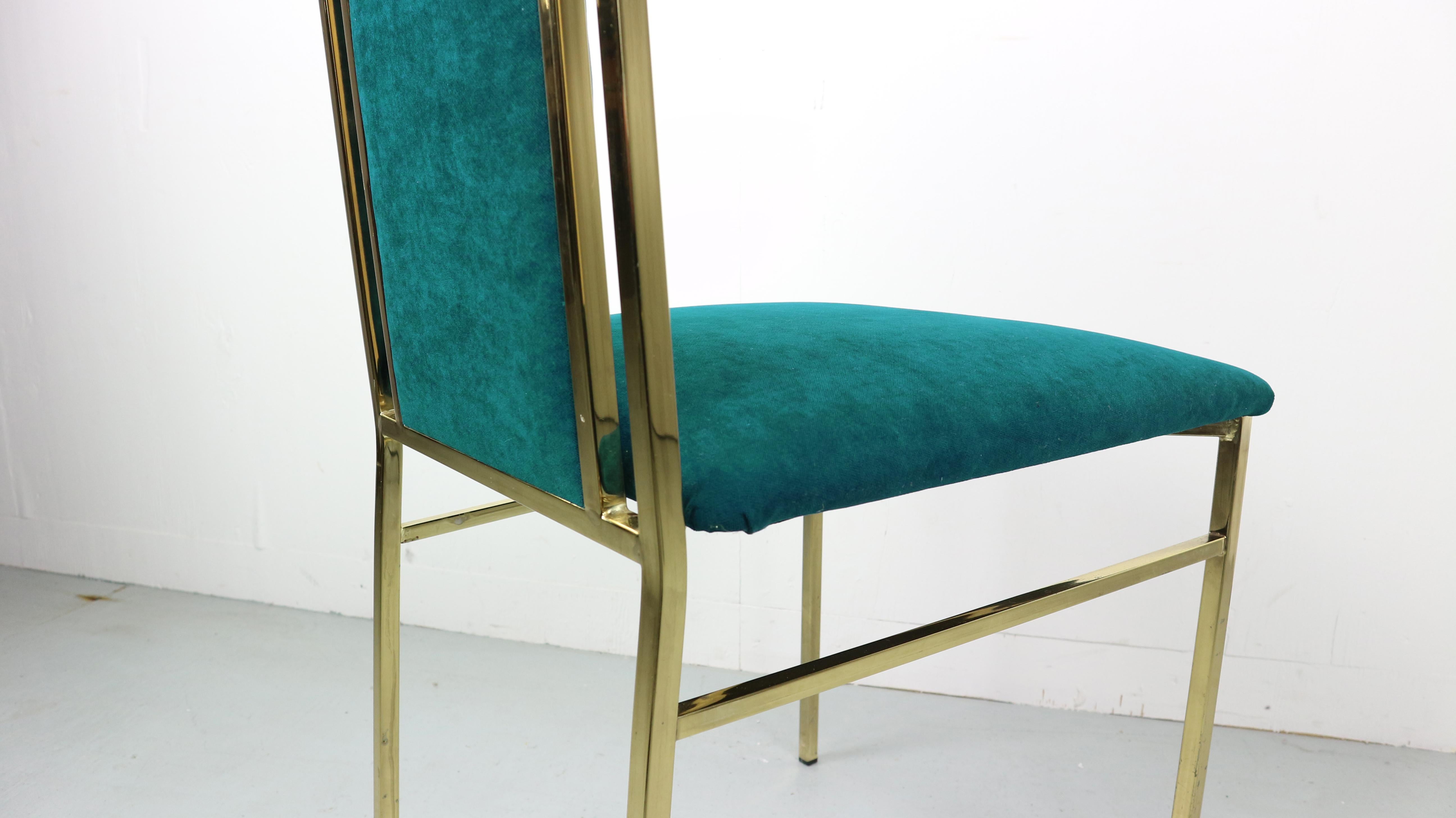 Brass and Velvet Dinning Chairs, Italy, 1970s 2