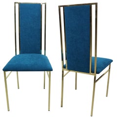 Brass and Velvet Dinning Chairs, Italy, 1970s