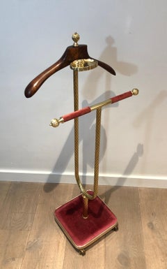 Brass and Velvet Nightstand Valet by Maison Jansen, Circa 1940