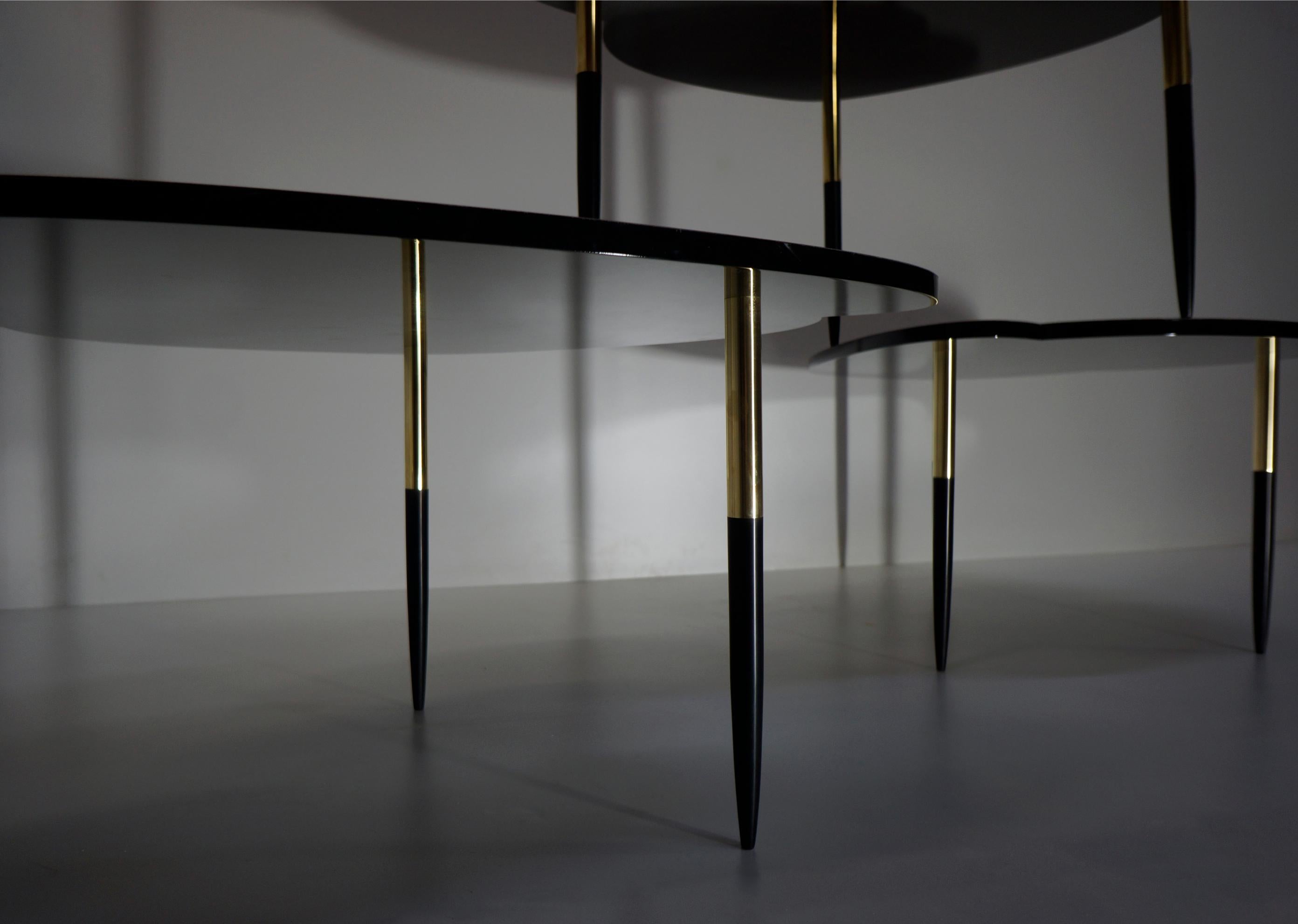 Modern Brass and Veneer Sculptural Coffee Table, Une Fleur, Ivan Basov