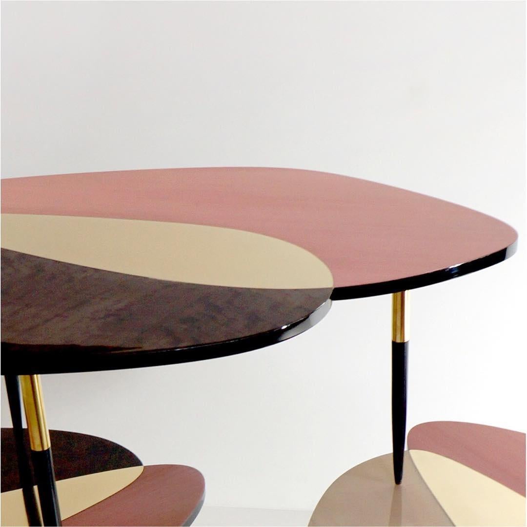 Contemporary Brass and Veneer Sculptural Coffee Table, Une Fleur, Ivan Basov