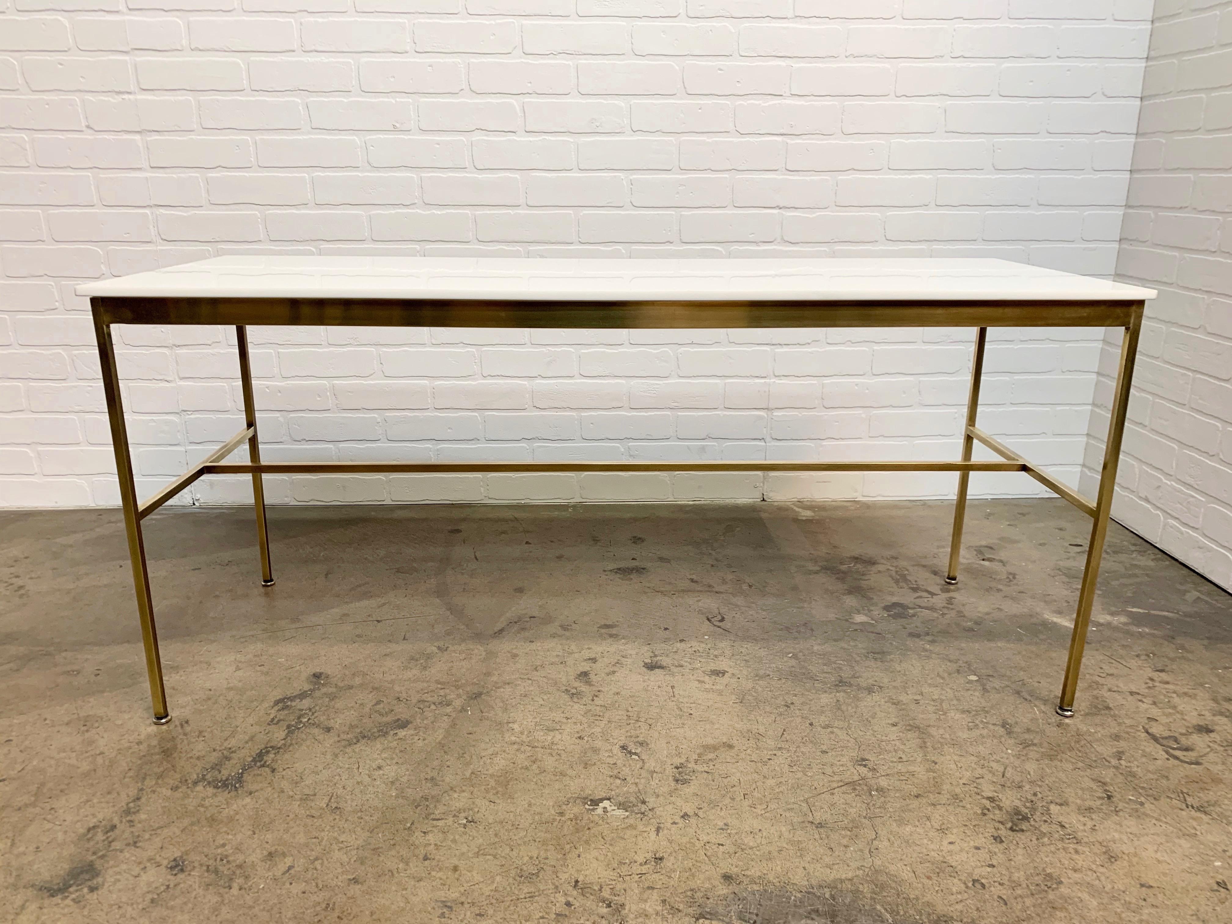 American Brass and Vitrolite Console Table by Paul McCobb