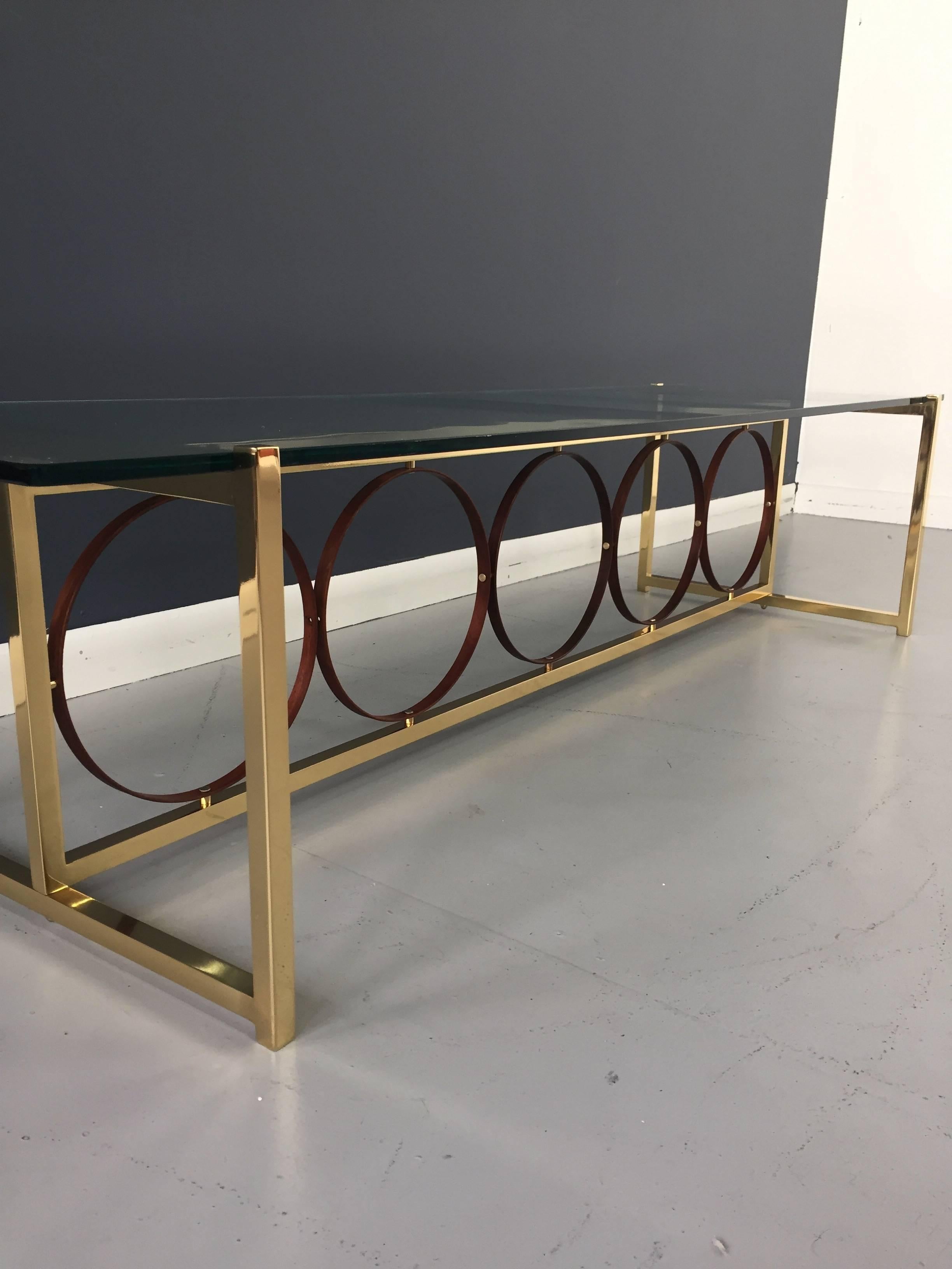 Mid-Century Modern Brass and Walnut Coffee Table in the Mid century Style