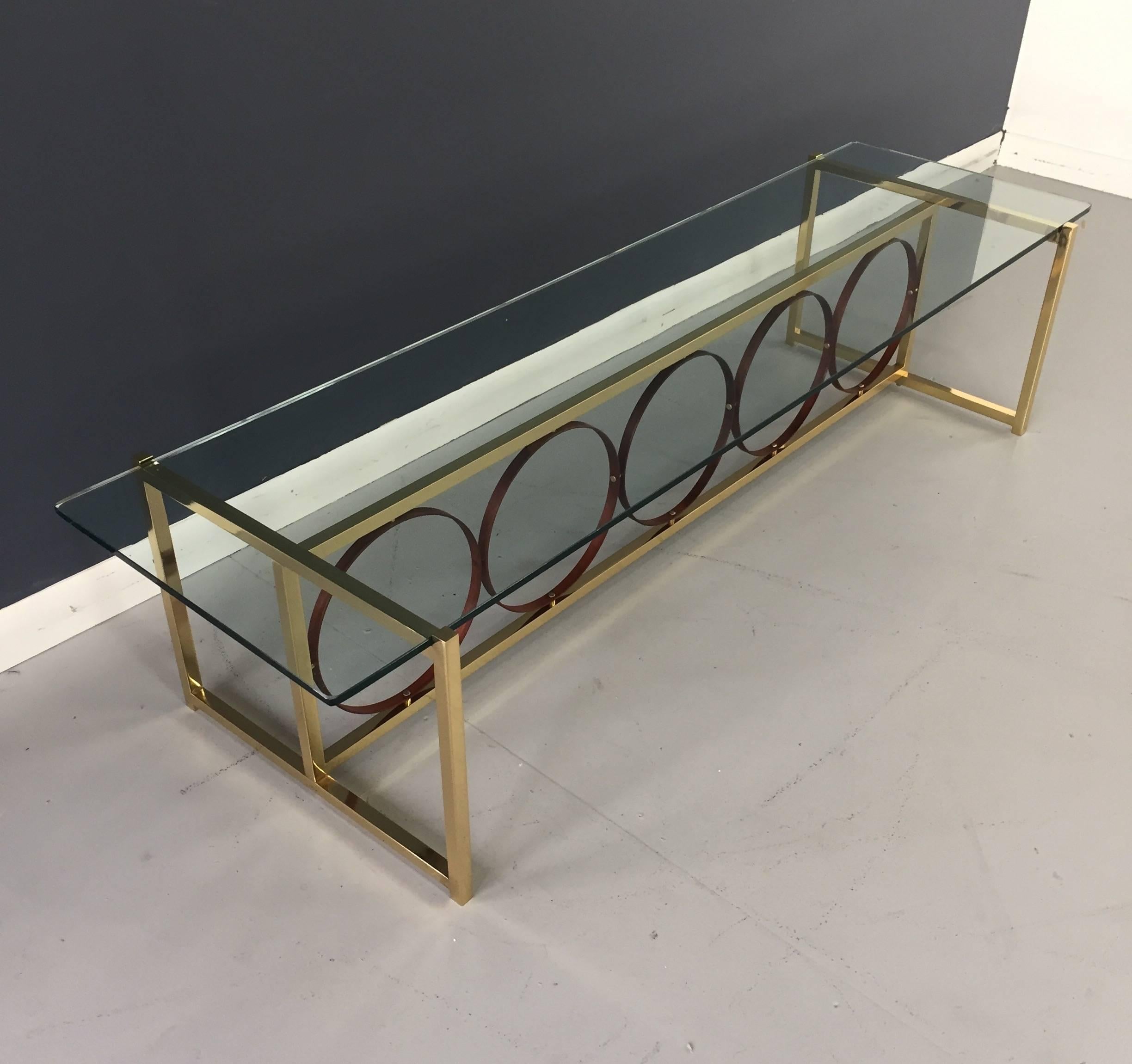 Brass and Walnut Coffee Table in the Mid century Style 1