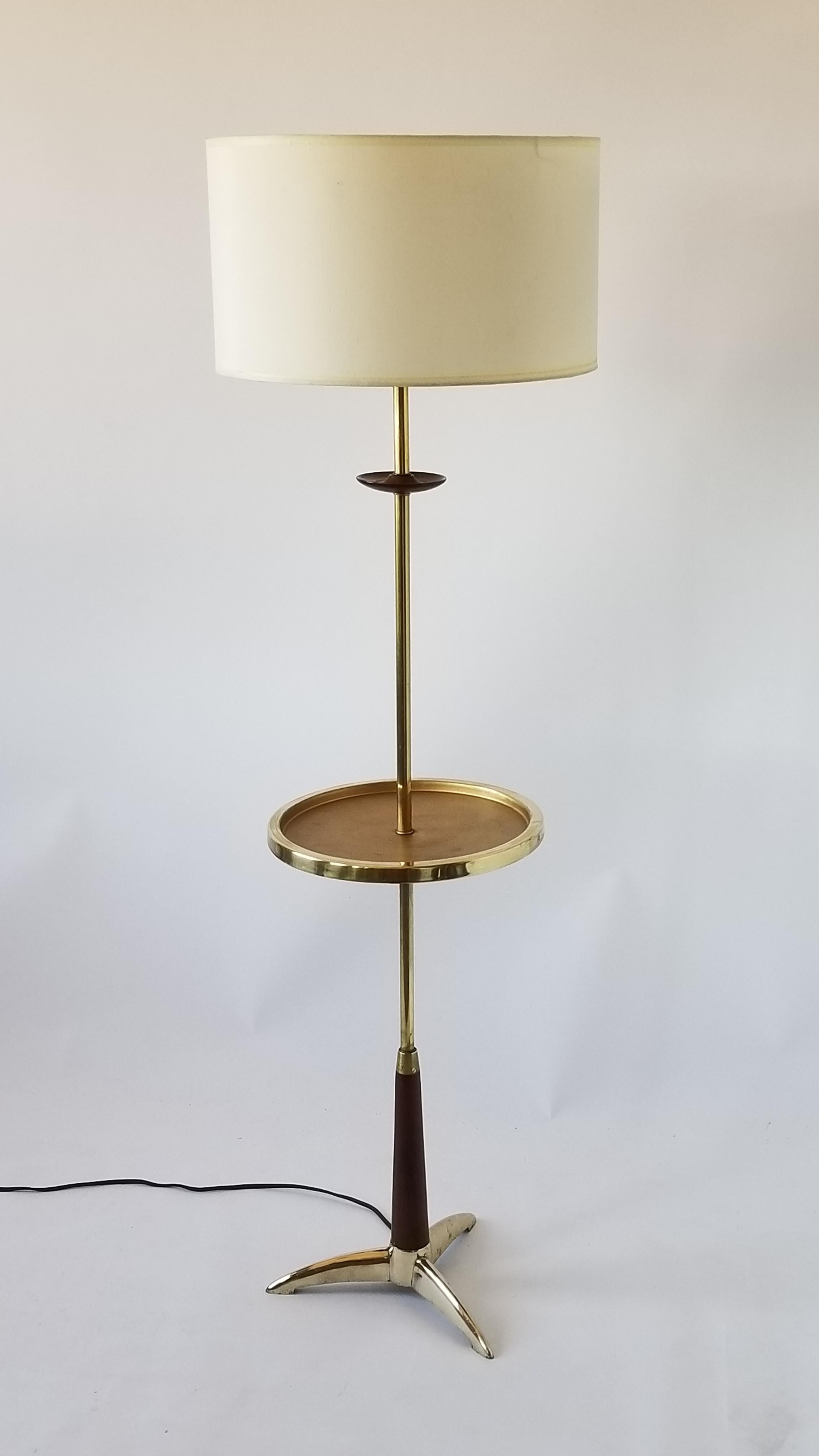 Mid-Century Modern Brass and Walnut Floor Lamp by Gerald Thurston , 1950s, USA