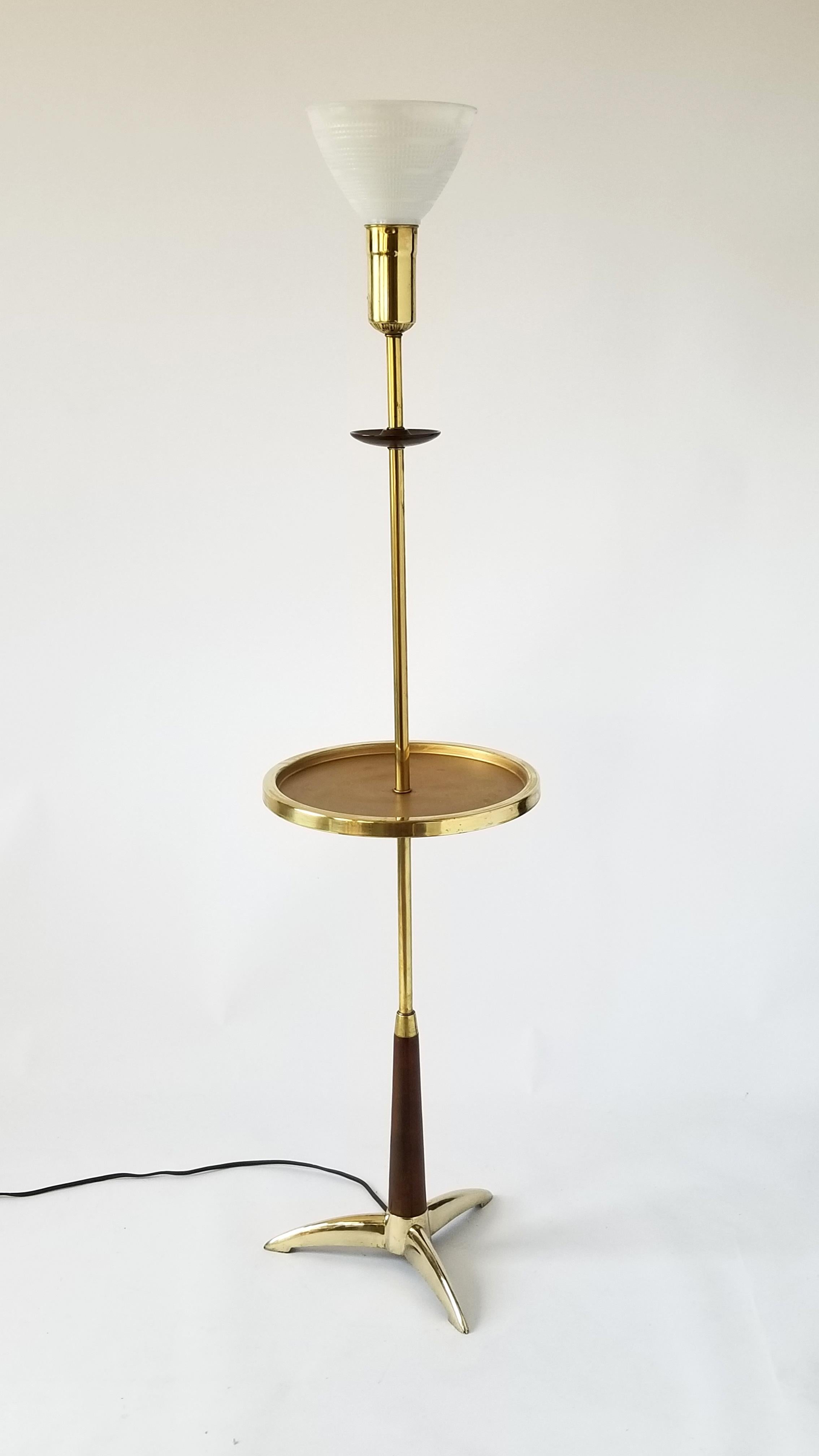 American Brass and Walnut Floor Lamp by Gerald Thurston , 1950s, USA