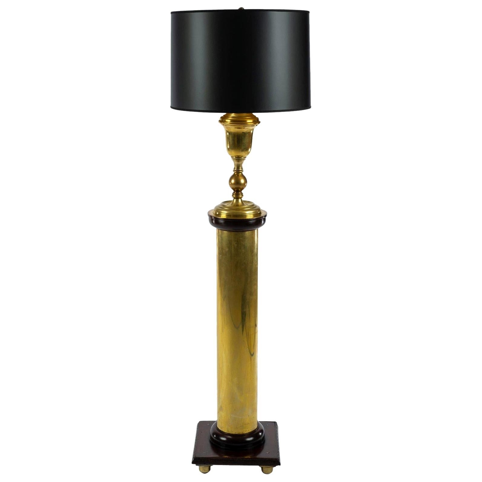 Brass and Walnut Floor Lamp For Sale