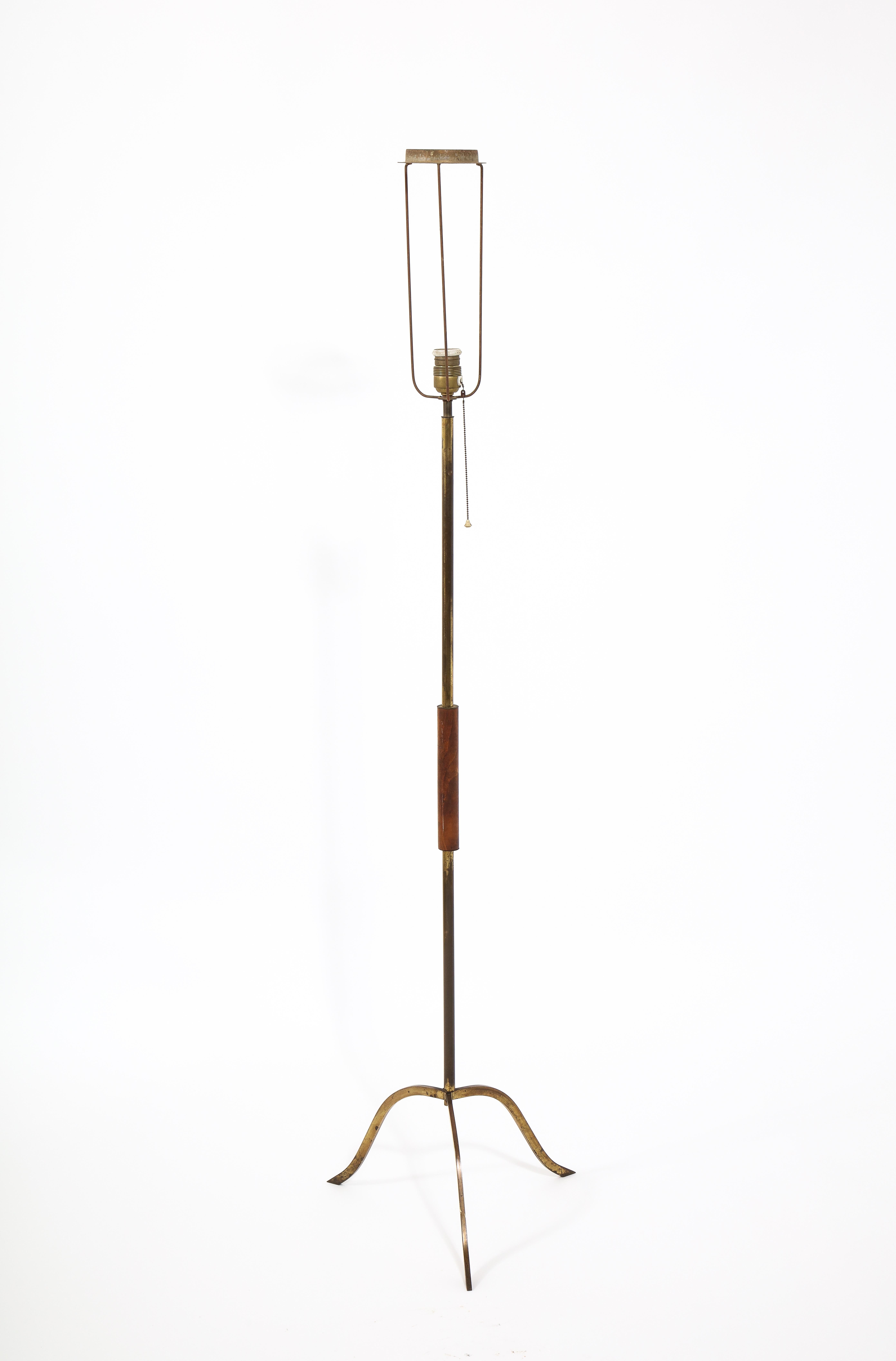 Brass and Walnut Floor Lamp, France 1960's 6