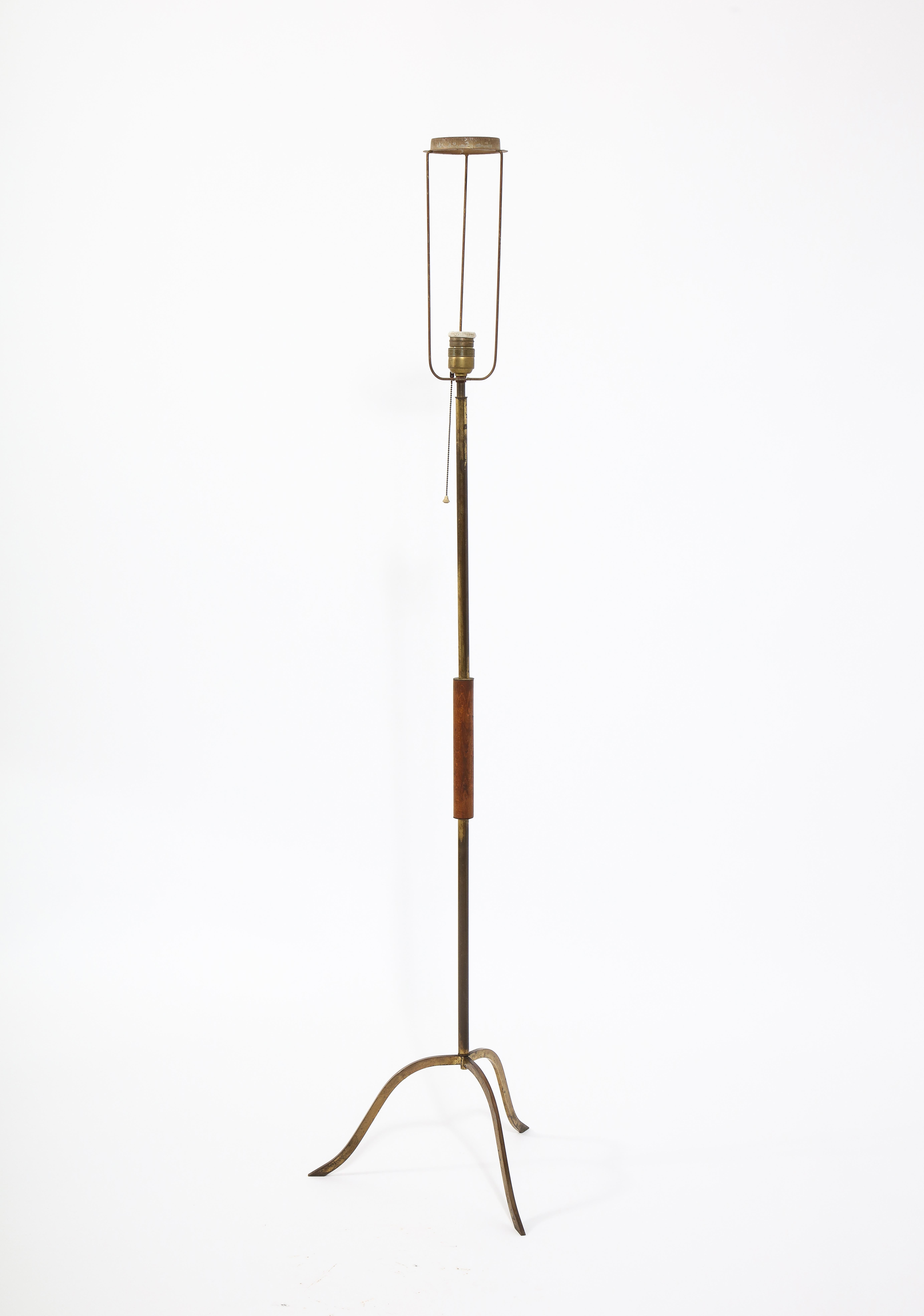 Brass and Walnut Floor Lamp, France 1960's 1