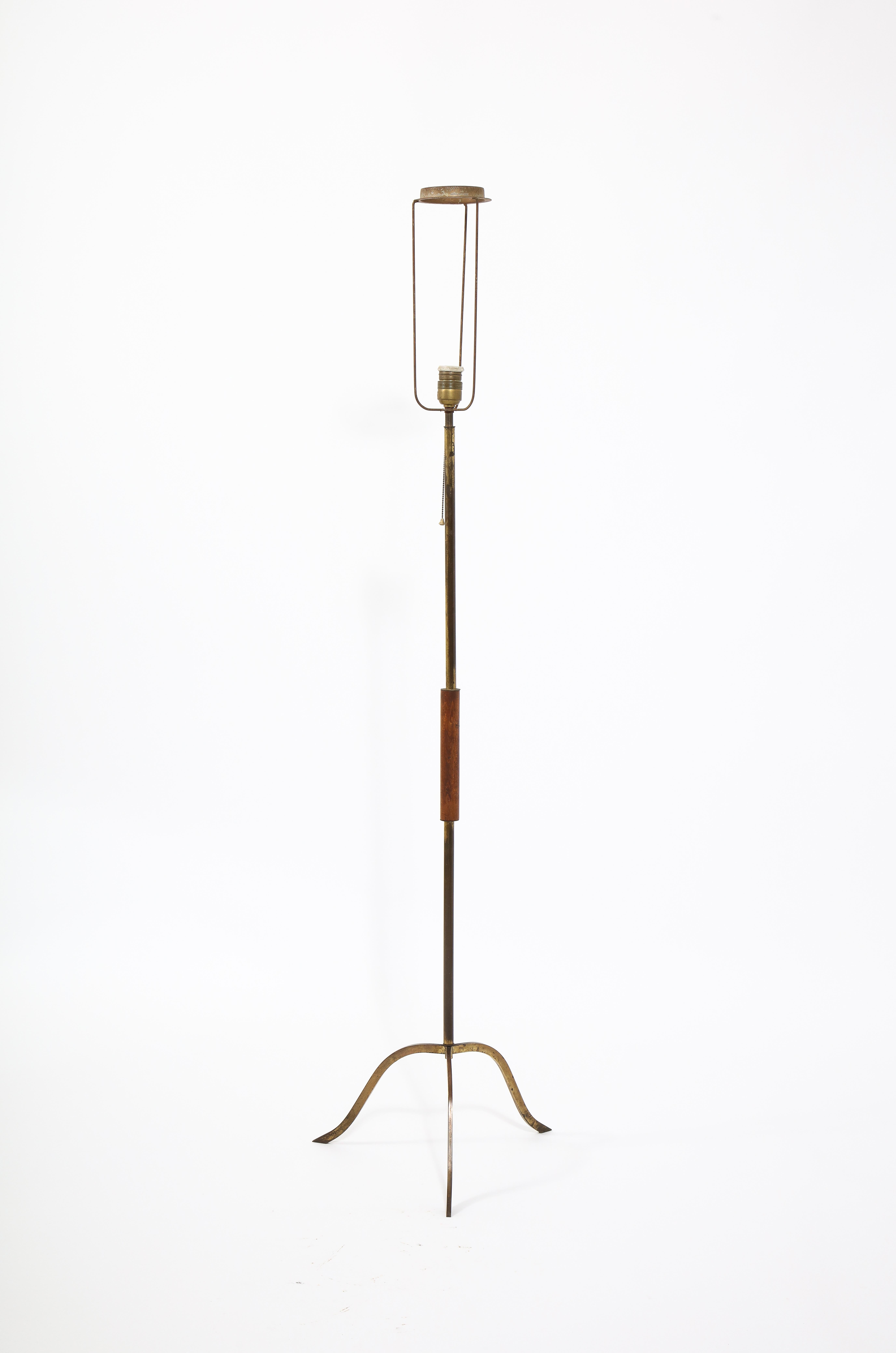 Brass and Walnut Floor Lamp, France 1960's 2