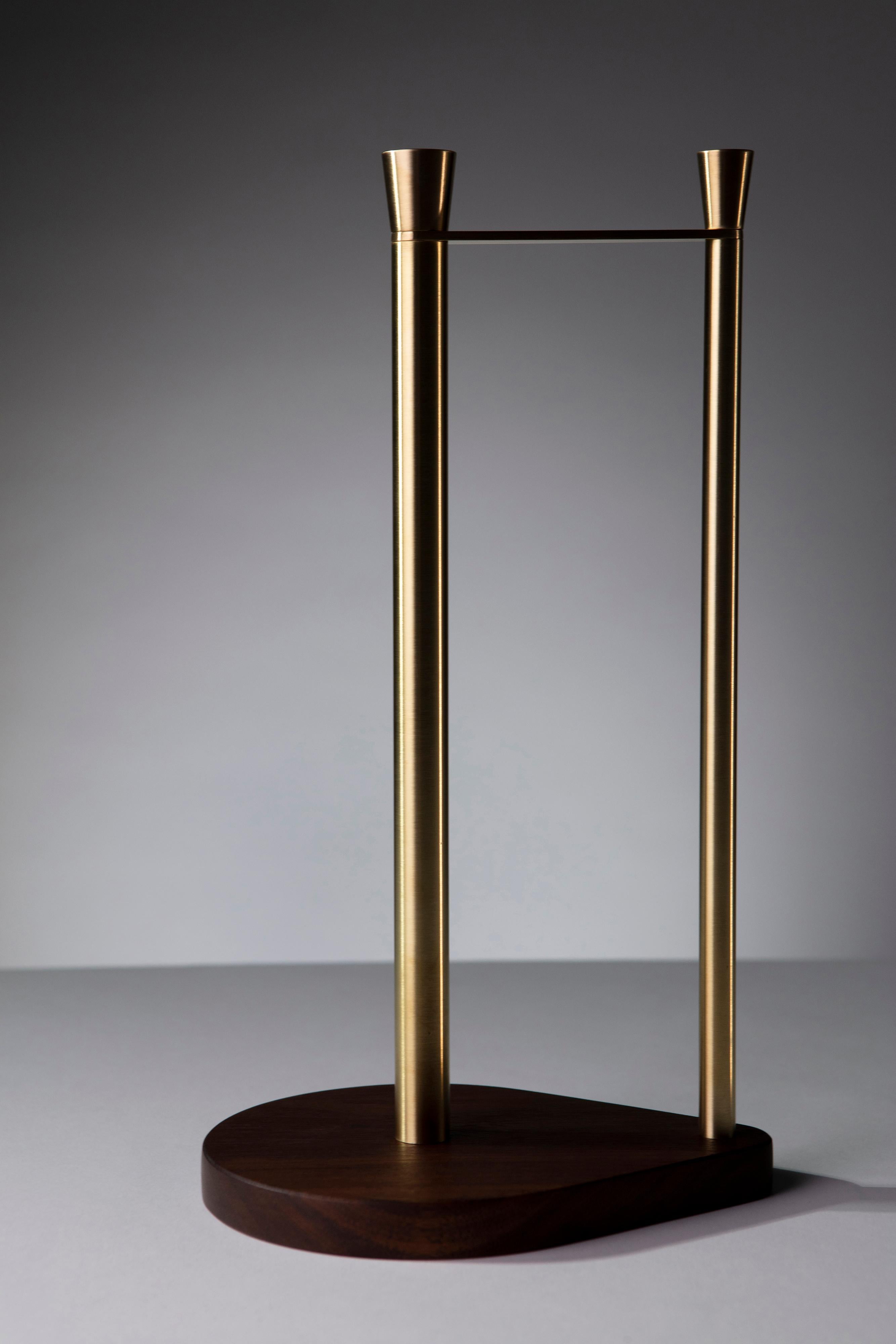 Post-Modern Brass and Walnut Paper Towel Holder For Sale