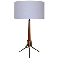 Brass and Walnut Tripod Table Lamp by Gerald Thurston for Lightolier, 1950s