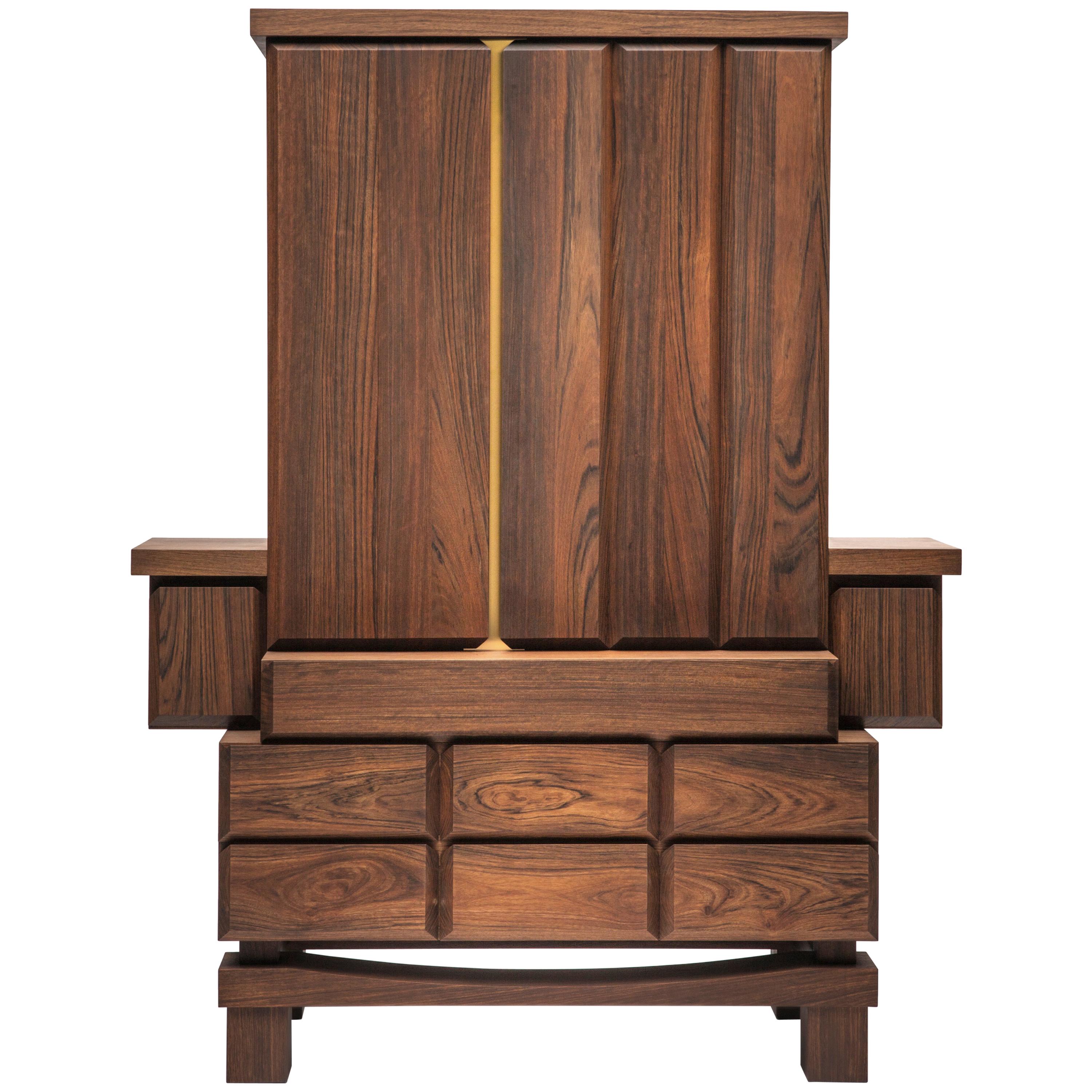 Brass and Walnut Wood Sideboard Credenza Designed by Antonio Aricò For Sale