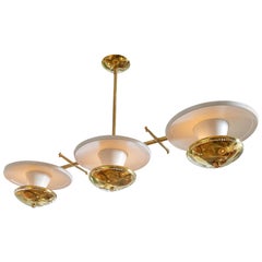 Brass and White Enameled Linear Ceiling Fixture