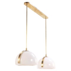 Brass and White Glass Dual-Pendant Light, C. 1960