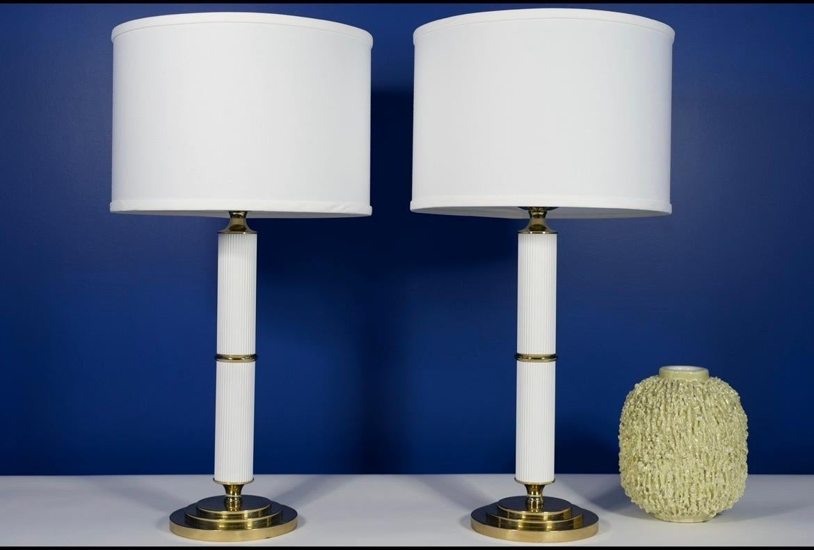 Modern Swedish Brass and white metal, Table Lamps, Anfaco Taby , Sweden, 1980 For Sale