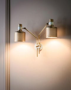Lampada da parete Riddle doppia in ottone e bianco di Bert Frank